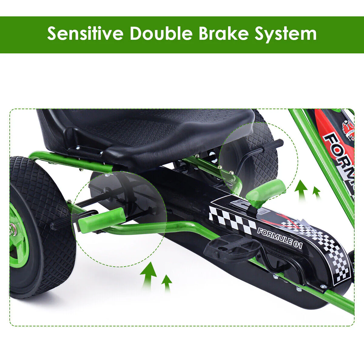 Green Adjustable Seat Pedal-Powered Kids Go Kart with 4 Wheels - Honeyjoy Ride On Toy - Image 6