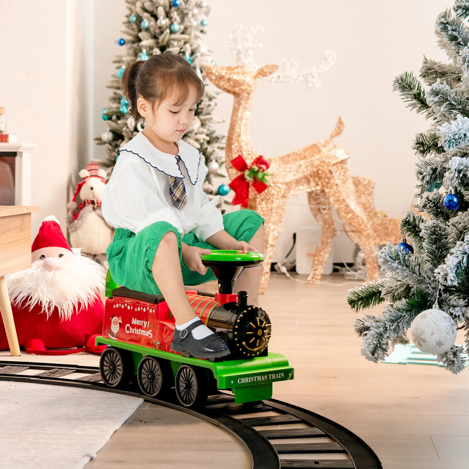 Green Electric Kids Train Toy with Unique Design and Stickers - Image 3