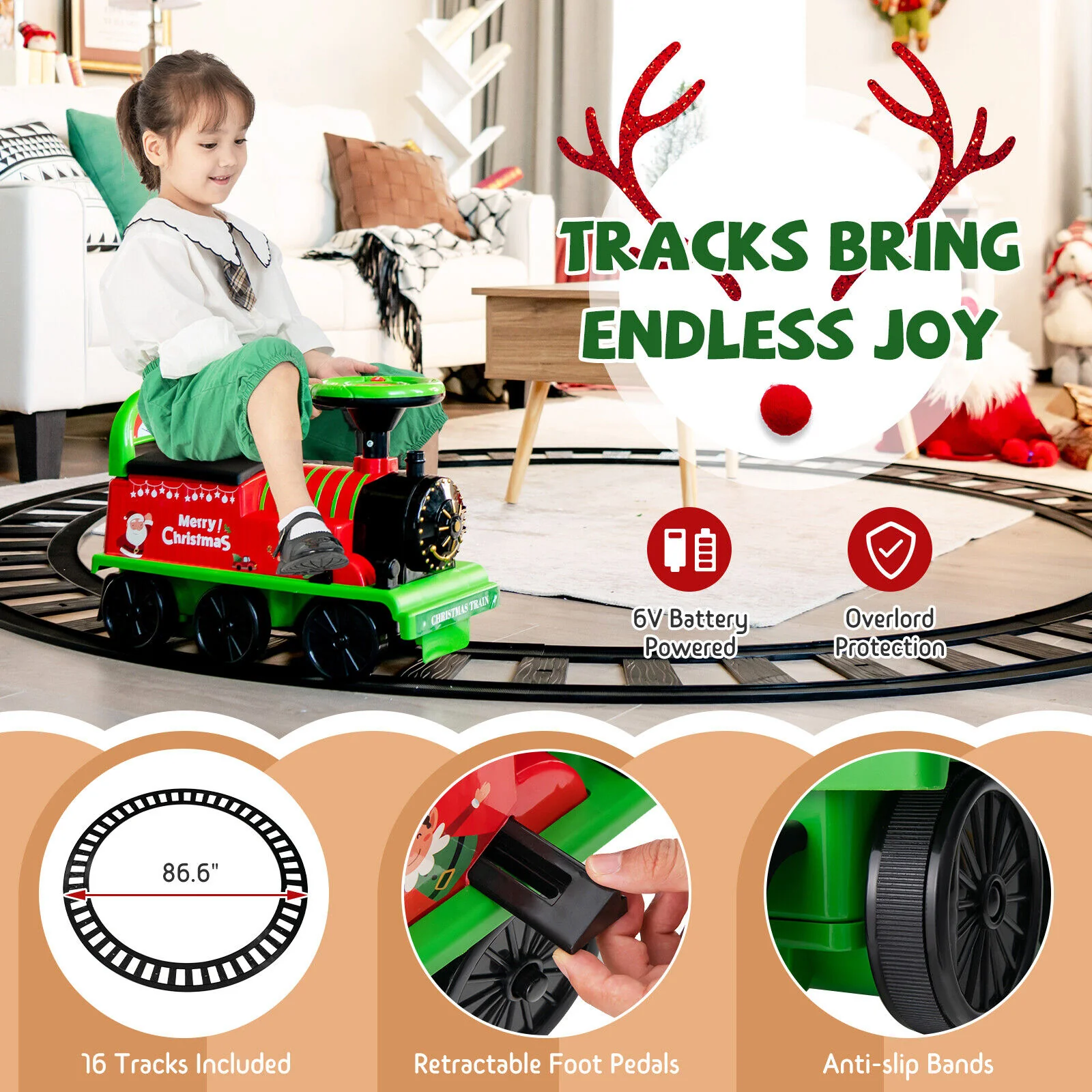 Green Electric Kids Train Toy with Unique Design and Stickers - Image 6