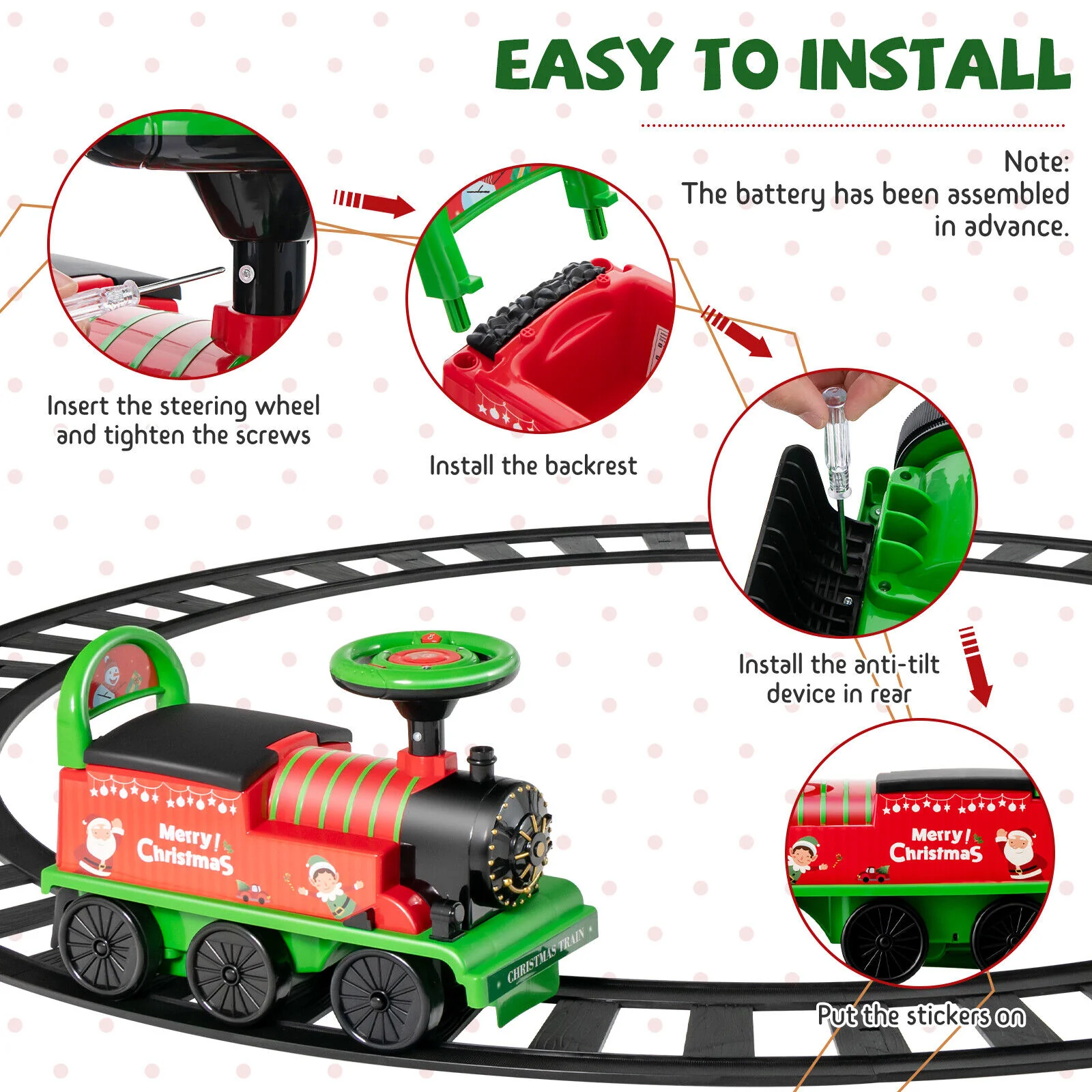 Green Electric Kids Train Toy with Unique Design and Stickers - Image 9