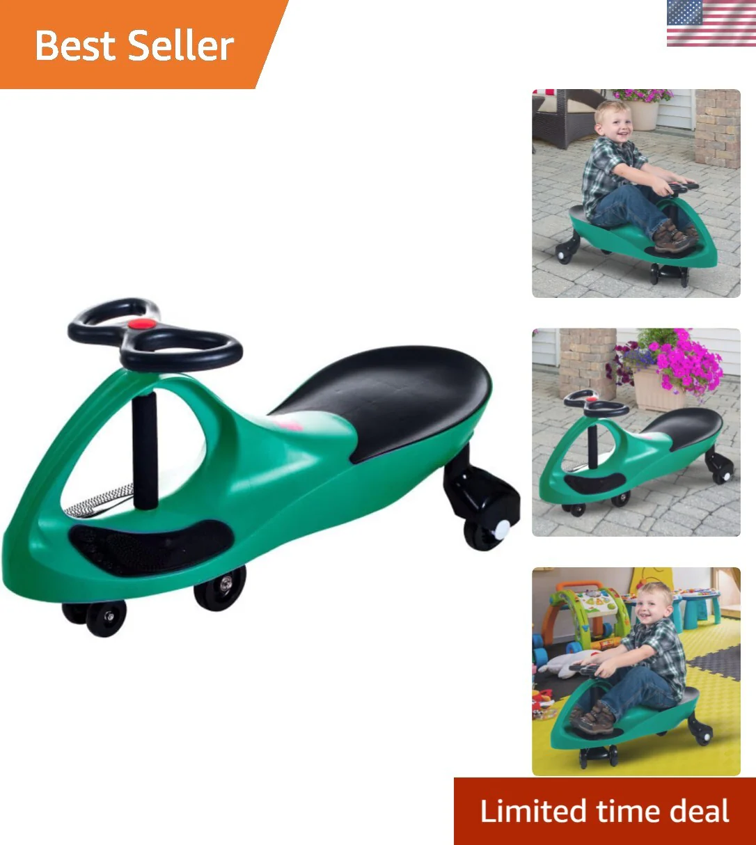 Green Wiggle Car Pedal-Free Ride-On Toy for Kids Indoor and Outdoor Use - Image 10