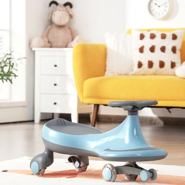 Gymax Kids' Blue Wiggle Car with Flashing Wheels - Fun Ride-on Toy for Toddlers and Kids - Image 4