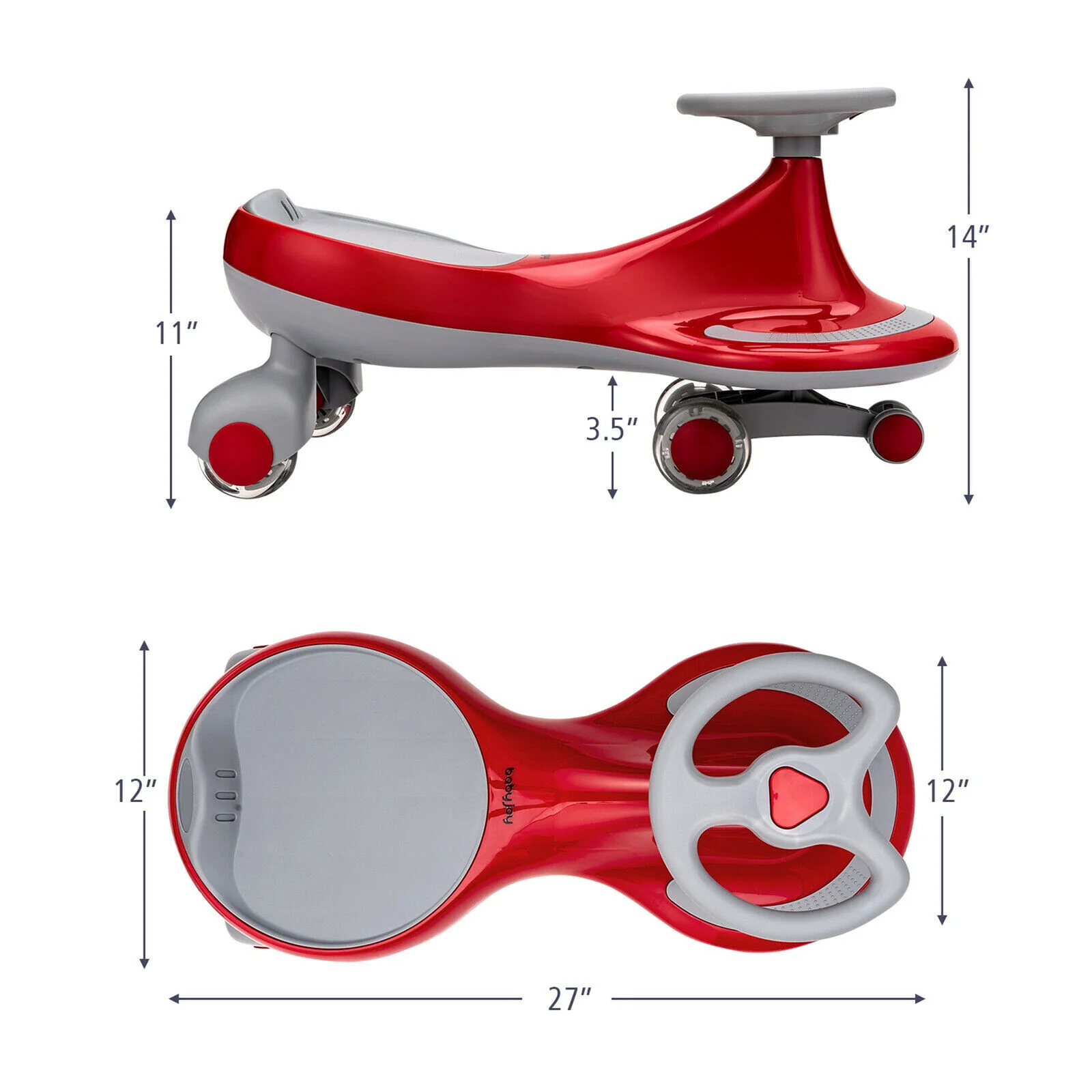Gymax Kids' Red Wiggle Car with Flashing Wheels - Fun Ride-on Toy for Toddlers and Kids - Image 3