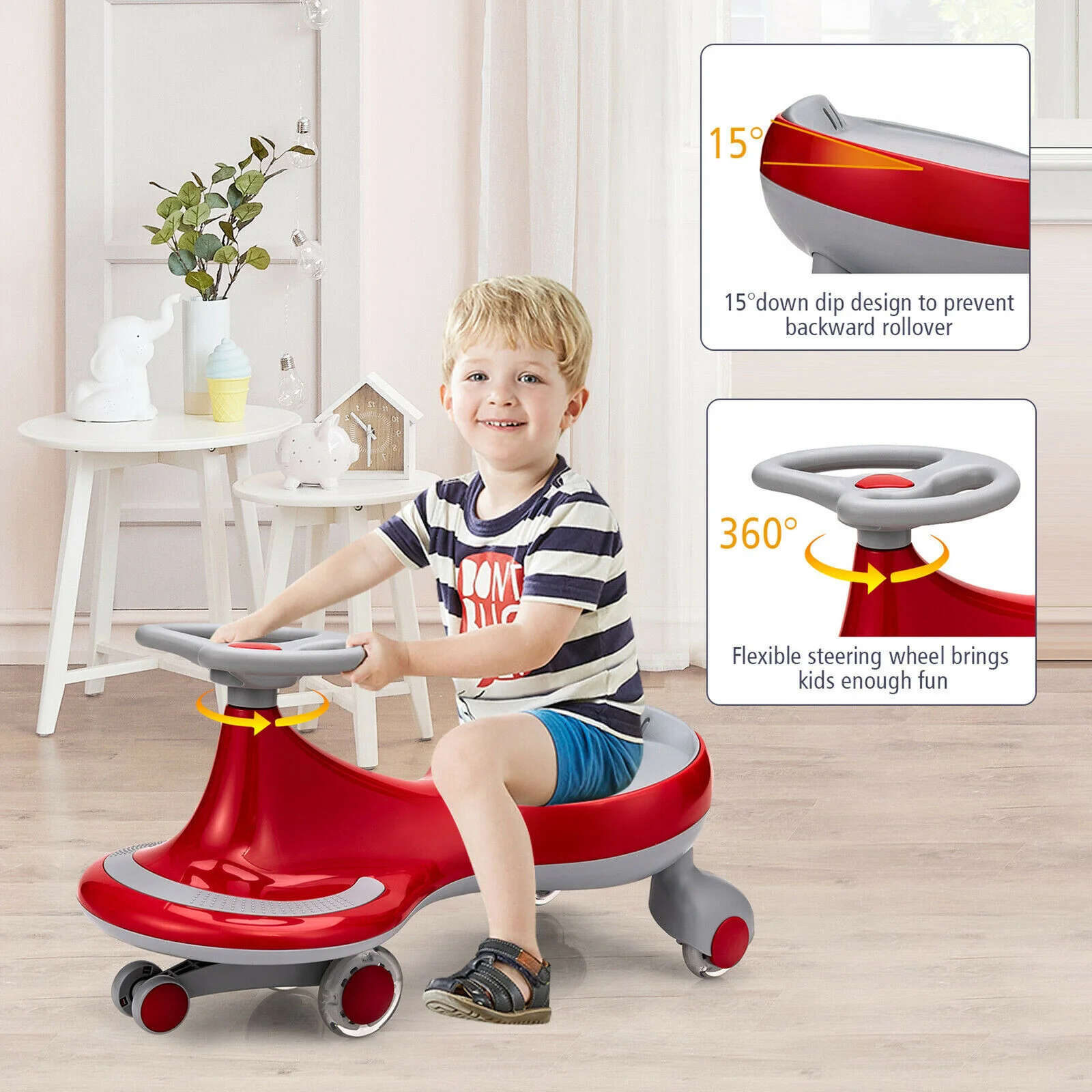 Gymax Kids' Red Wiggle Car with Flashing Wheels - Fun Ride-on Toy for Toddlers and Kids - Image 6