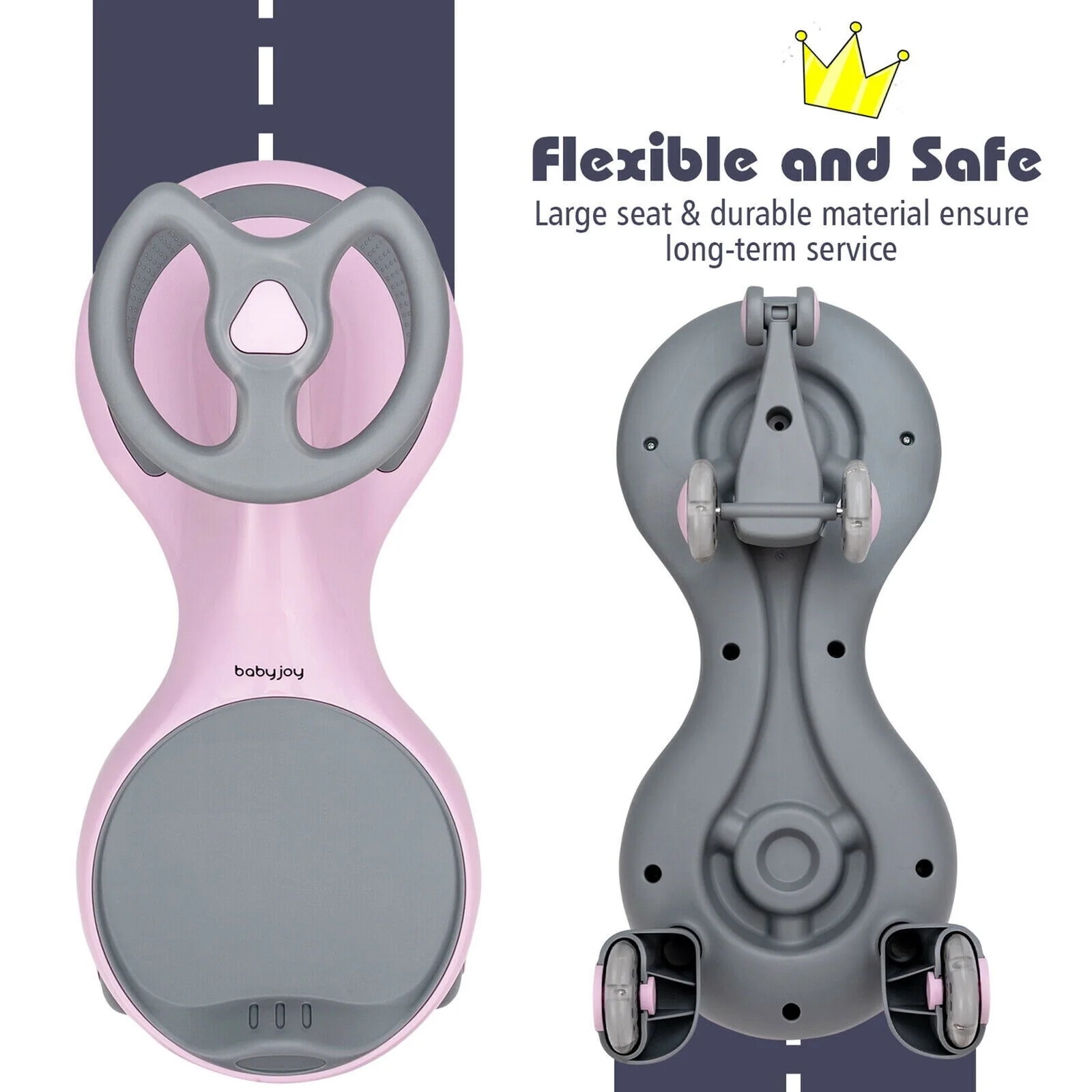 Gymax Pink Wiggle Car Ride-on Toy with Flashing Wheels for Toddlers and Kids - Image 7