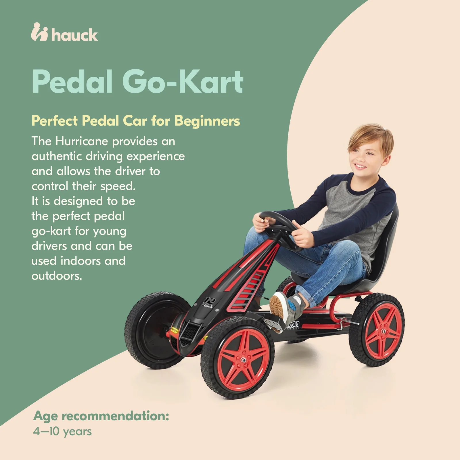 Hurricane Racing Go Kart with Low Profile Rubber Tires and Handbrake Design in Red - Image 2