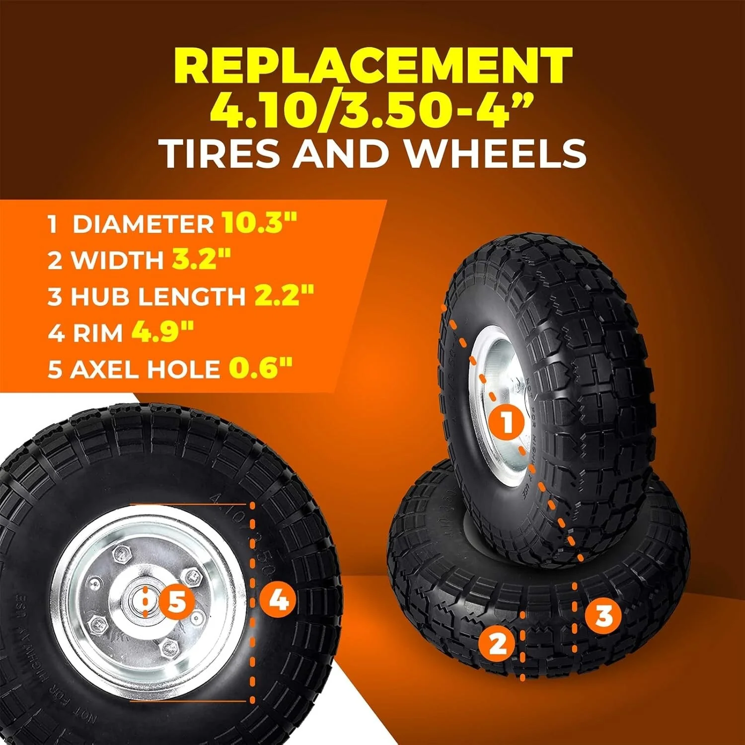 10-Inch Heavy-Duty Solid Rubber Replacement Tire for Dolly and Wheelbarrow - Image 4