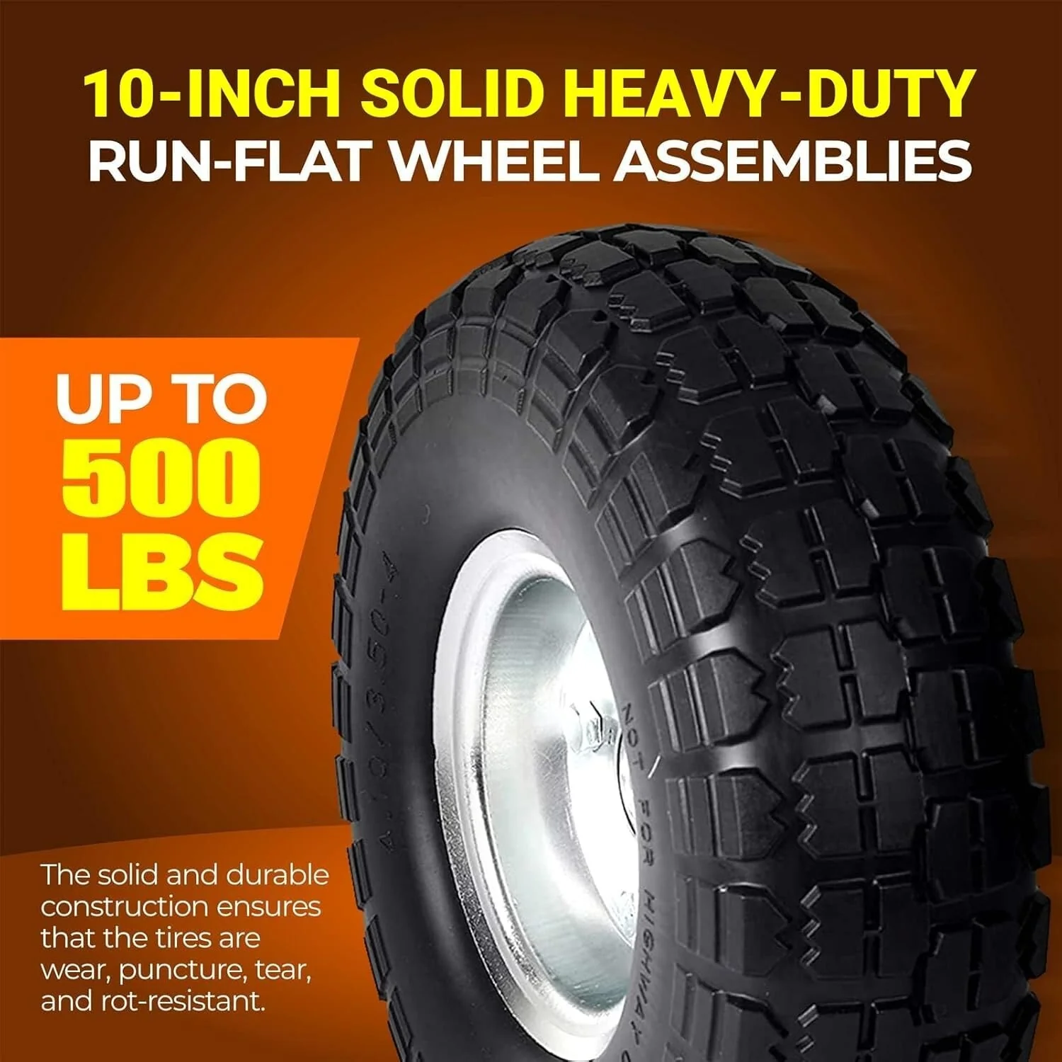 10-Inch Heavy-Duty Solid Rubber Replacement Tire for Dolly and Wheelbarrow - Image 5
