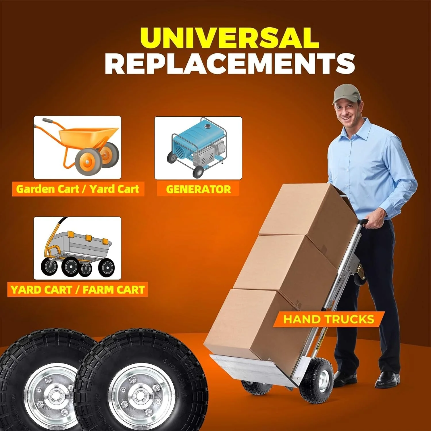 10-Inch Heavy-Duty Solid Rubber Replacement Tire for Dolly and Wheelbarrow - Image 8