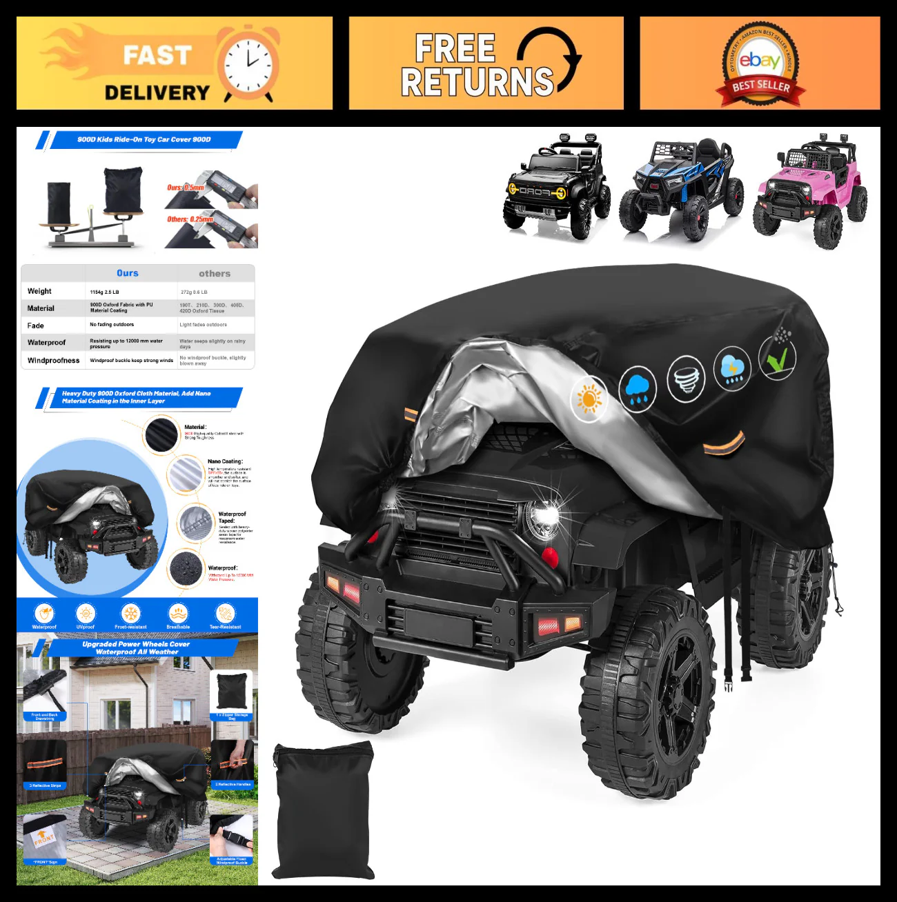 Durable Waterproof Cover for Kids' Ride-On Vehicles - Universal Protection
