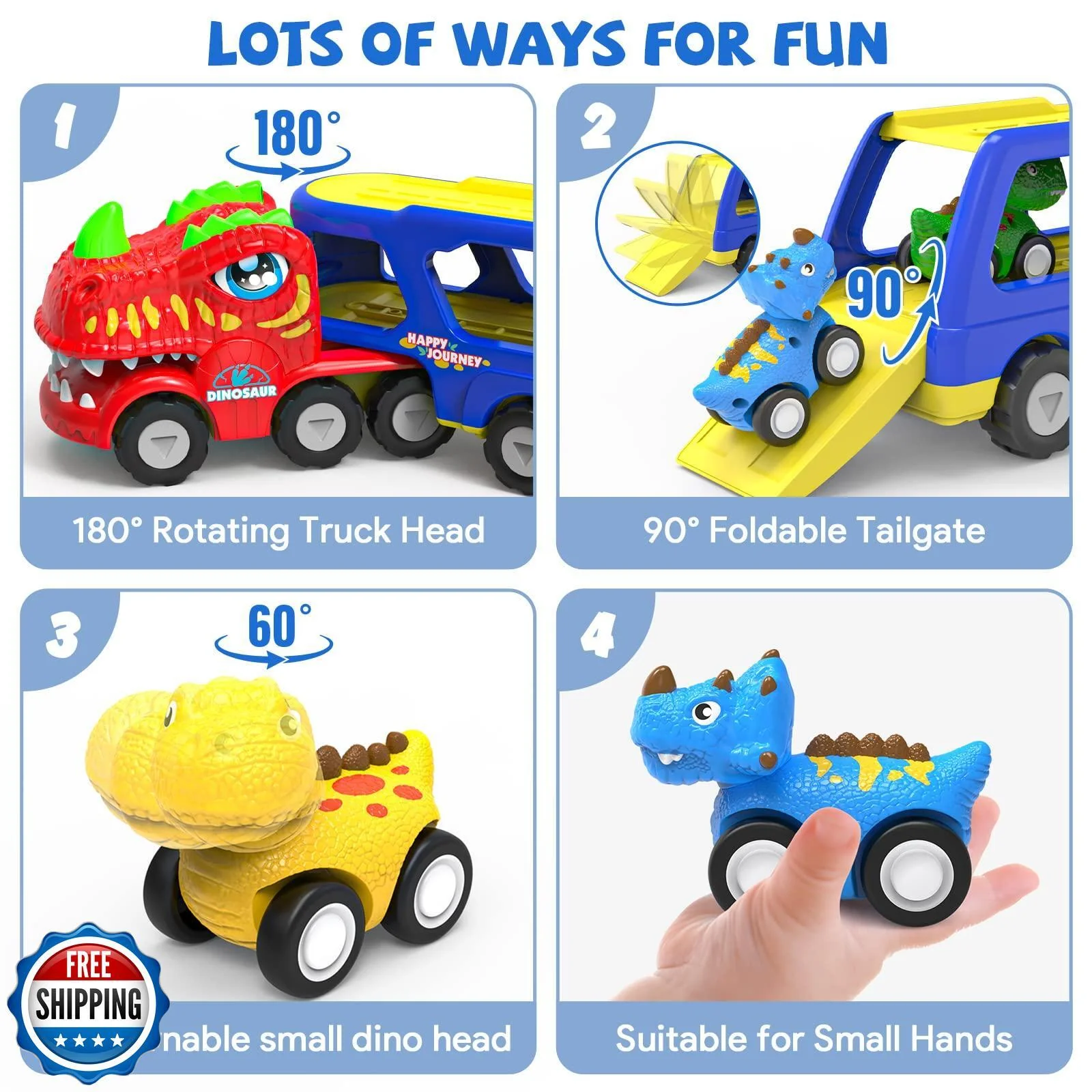 5-in-1 Toddler Dinosaur Vehicle Toy for Boys Ages 1-5 Years - Image 4