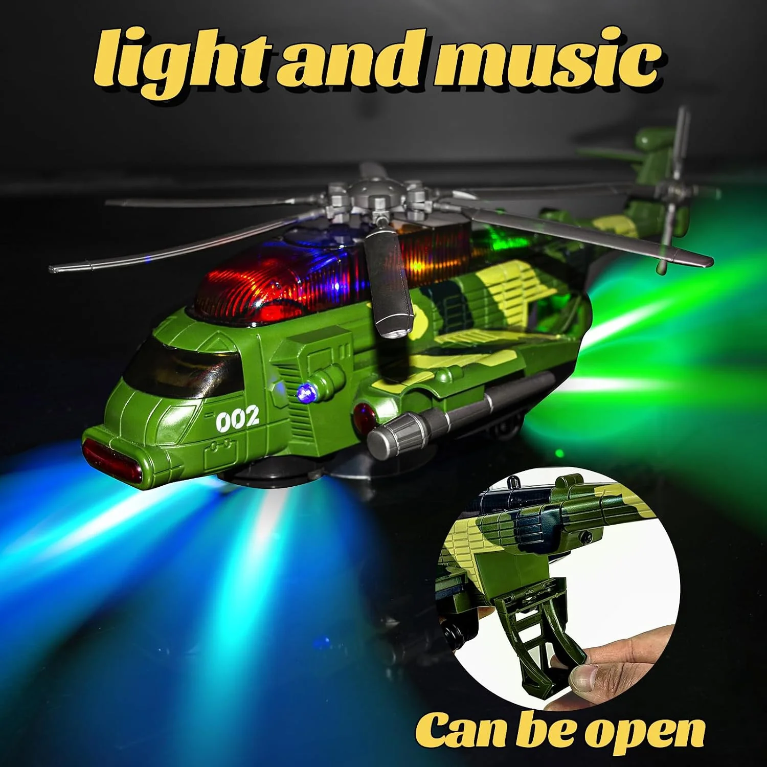 Children's Army Helicopter Toy with Lights for Ages 3-7 - Image 2