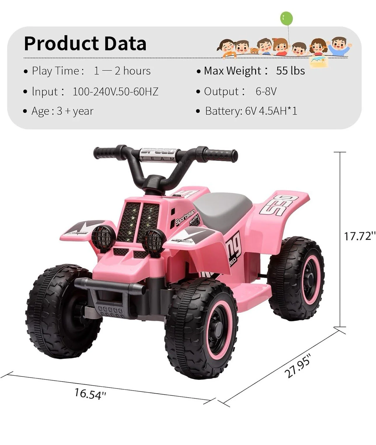 6V Electric Kids Ride-On 4-Wheel Quad ATV - Image 6