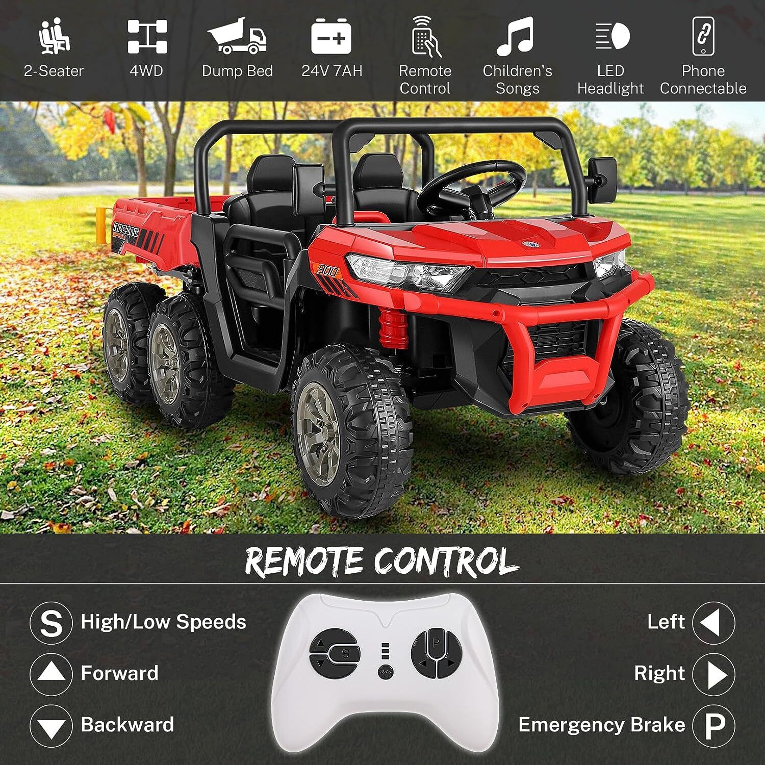 Hikole 24V 2-Seater Battery-Powered Kids Ride On Tractor with Dump Bed and RC Control - Image 29