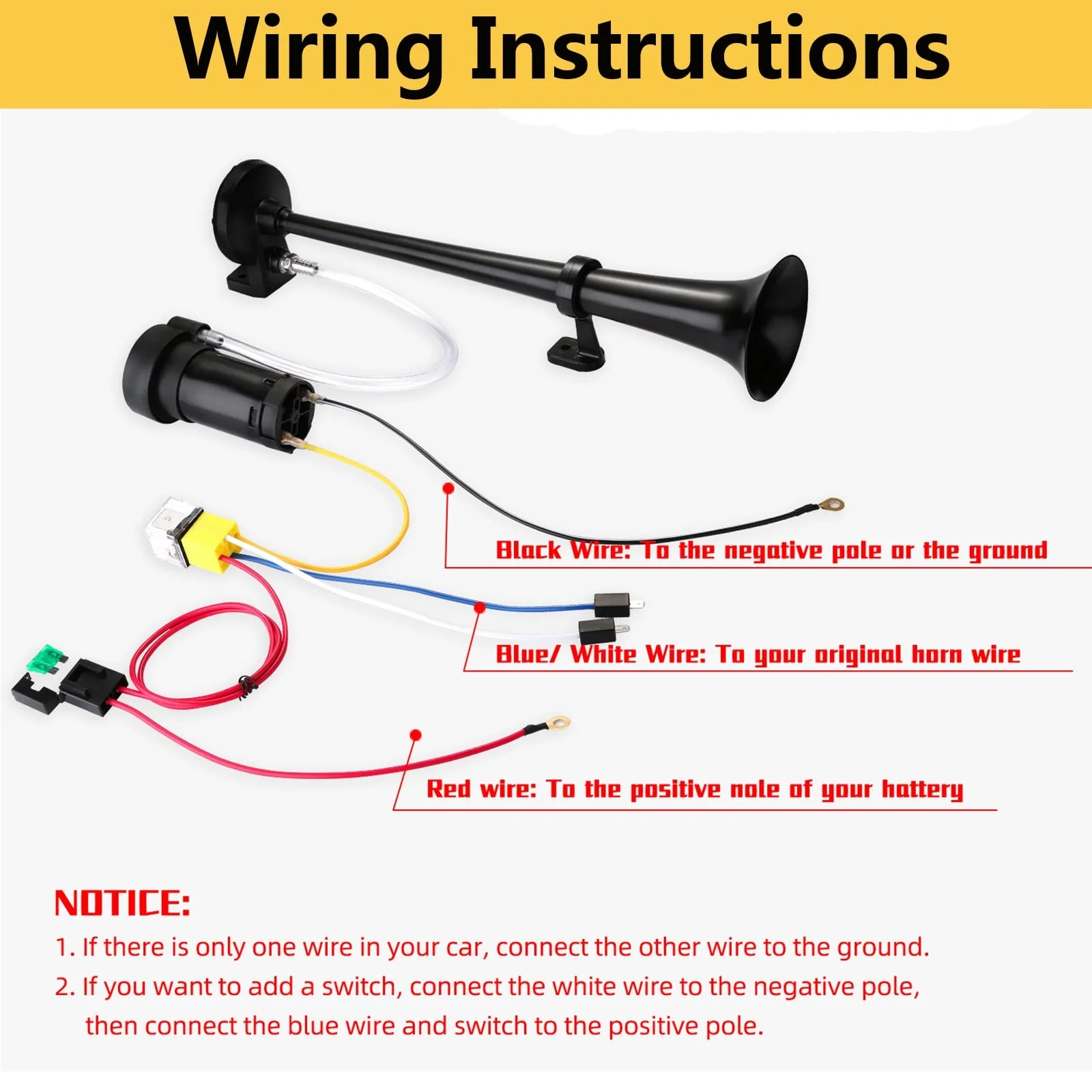 12V Powerful 150dB Single Trumpet Air Train Horn Kit with Compressor - Image 6
