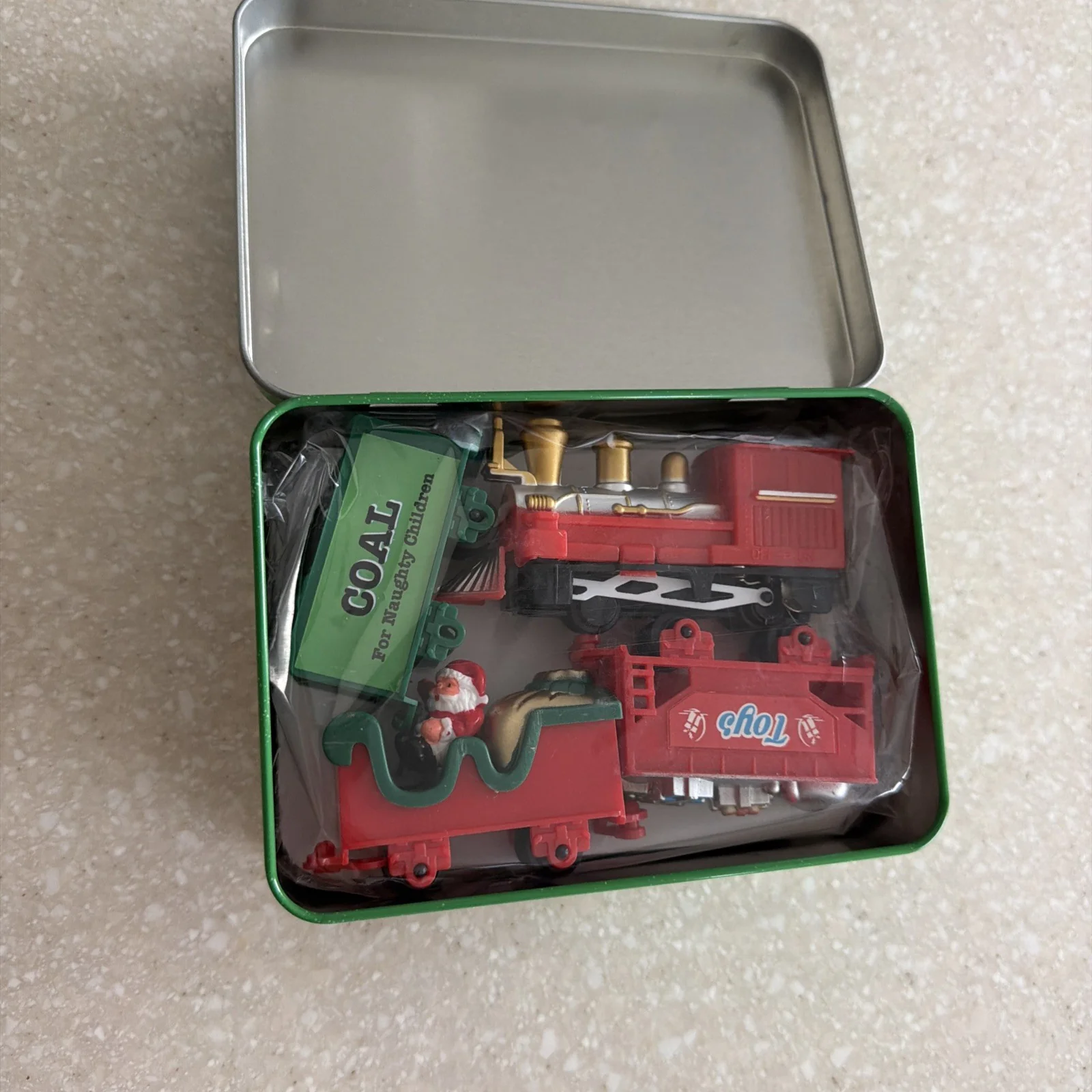 "Festive Tin Train Set with Battery-Powered Santa Claus Track" - Image 2