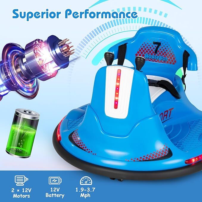 12V Toddler Ride-On Bumper Car with Dual Joysticks for Ages 1-3
