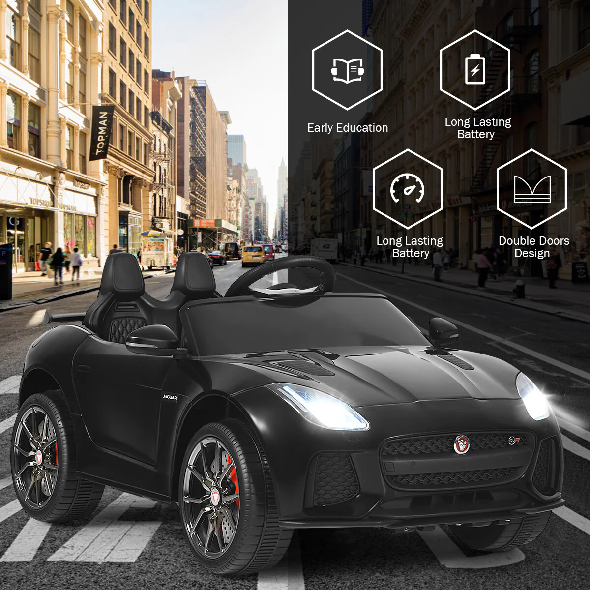 12V Licensed Jaguar F-Type SVR Kids Ride-On Car with MP3 and Lights Black - Image 5