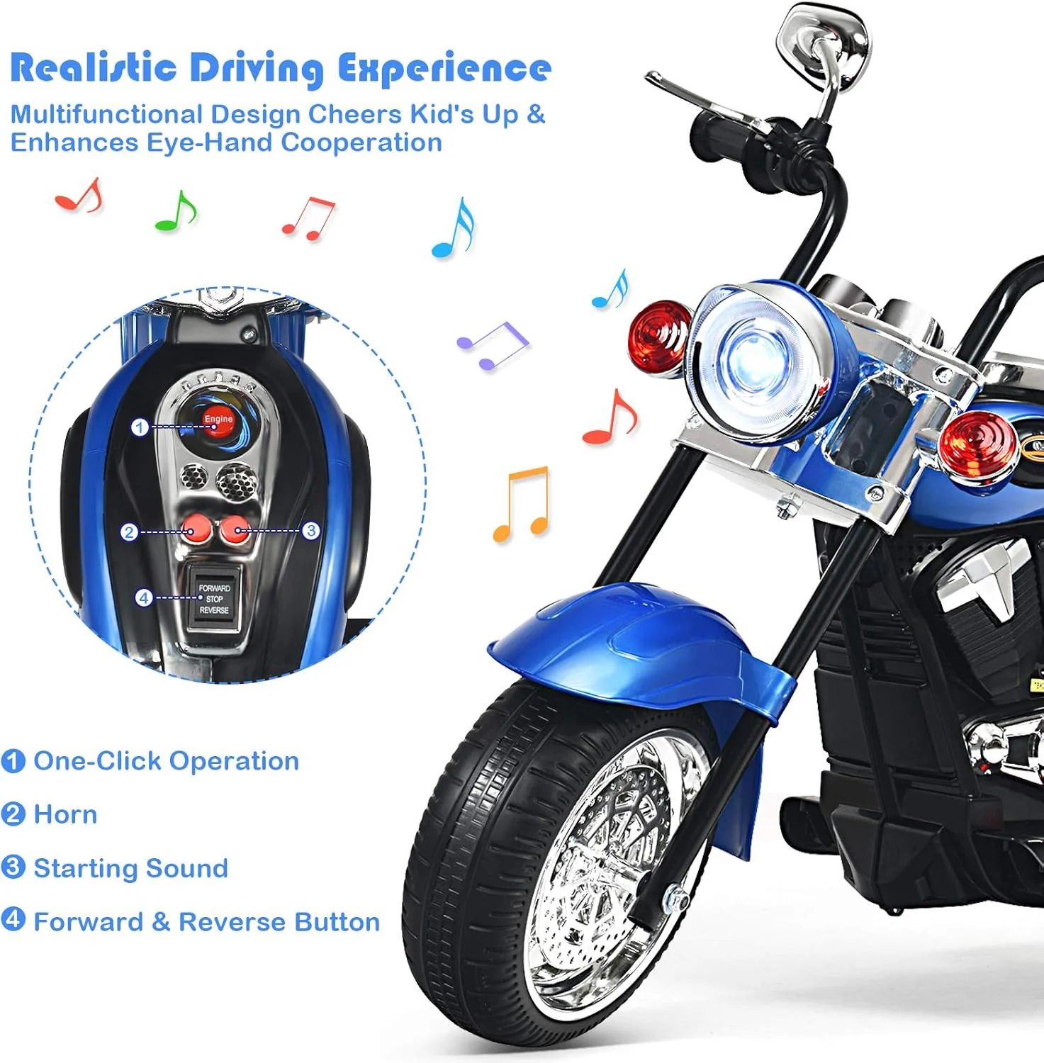 6V Battery-Powered Toddler Ride-On Chopper Motorbike for Kids - Image 5