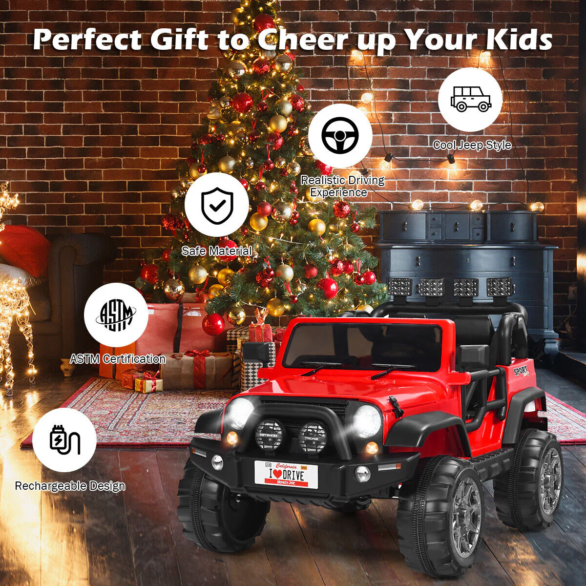 HoneyJoy 12V 2-Seater RC Electric Truck for Kids with Storage - Red - Image 5