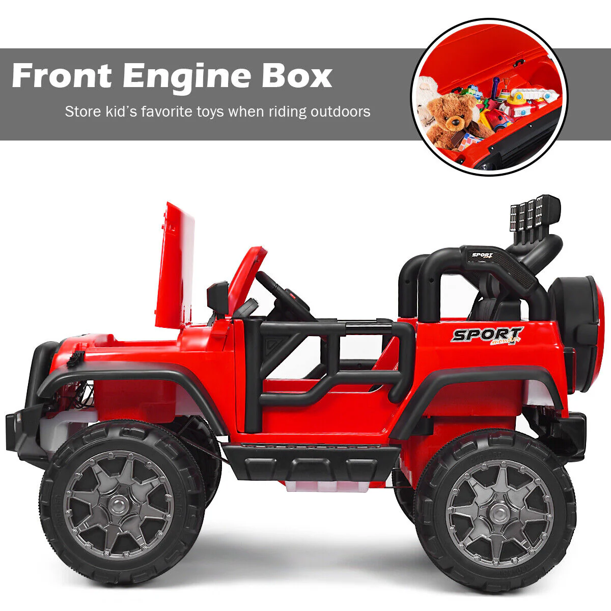 HoneyJoy 12V 2-Seater RC Electric Truck for Kids with Storage - Red - Image 7