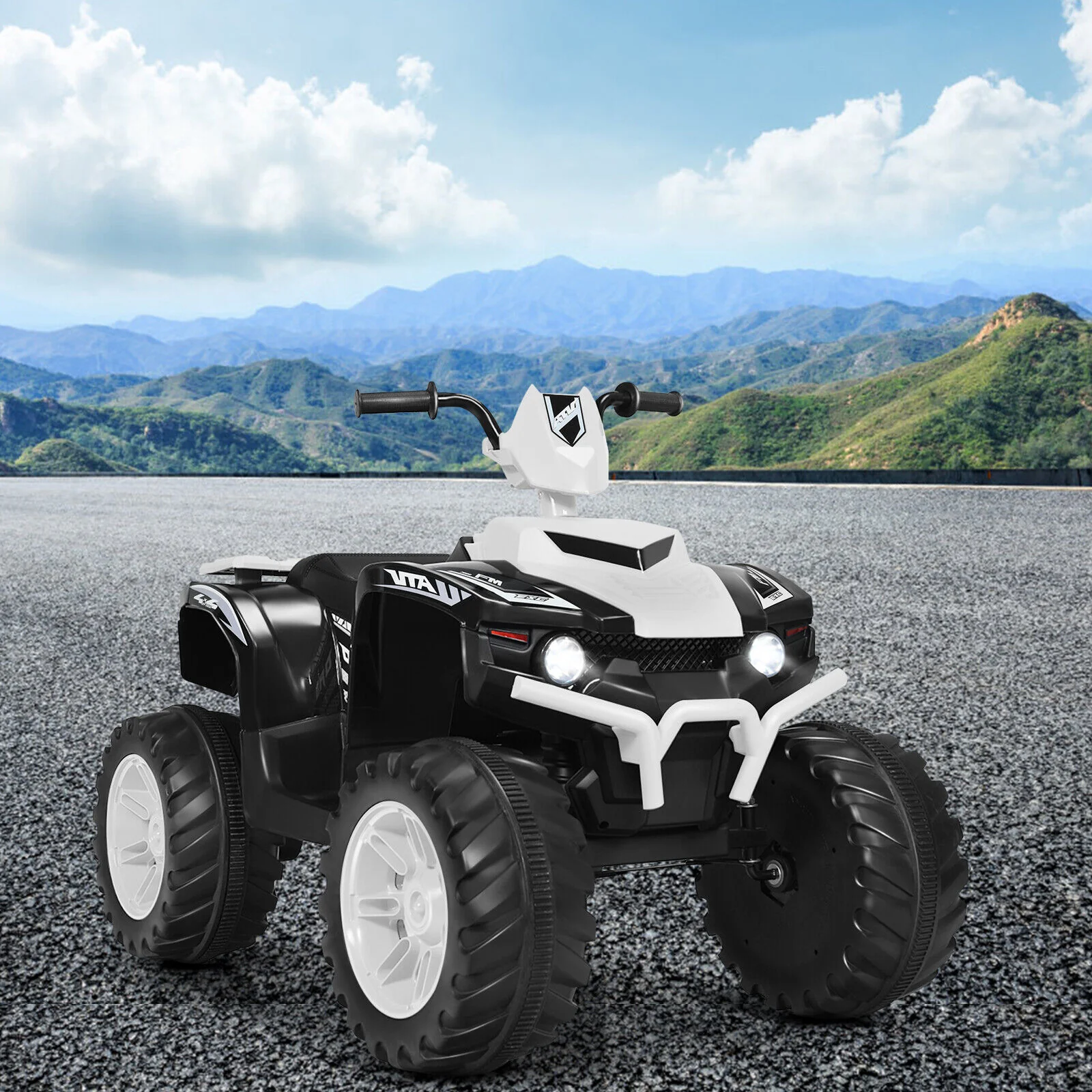 HoneyJoy 12V Kids ATV Quad Ride On Car with LED Light & Music - White - Image 3