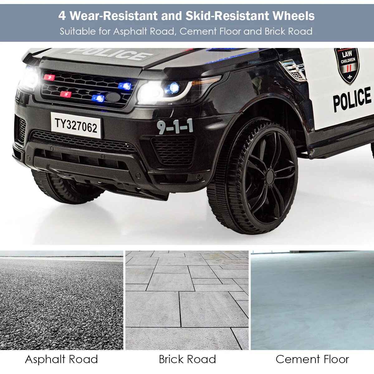 HoneyJoy 12V Kids Police Ride On Car with Remote Control, LED Lights, and Siren - Black - Image 5