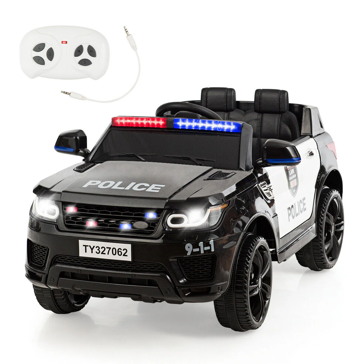 HoneyJoy 12V Kids Police Ride On Car with Remote Control, LED Lights, and Siren - Black - Image 9