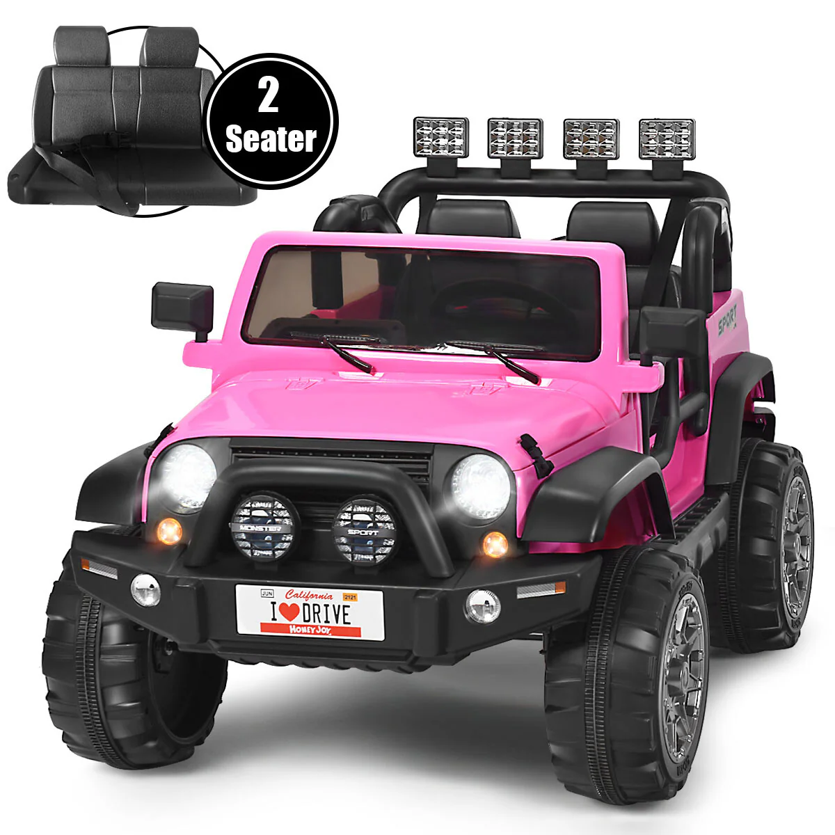 12V Electric Kids Ride-On RC Truck Car 2-Seater with Storage Pink
