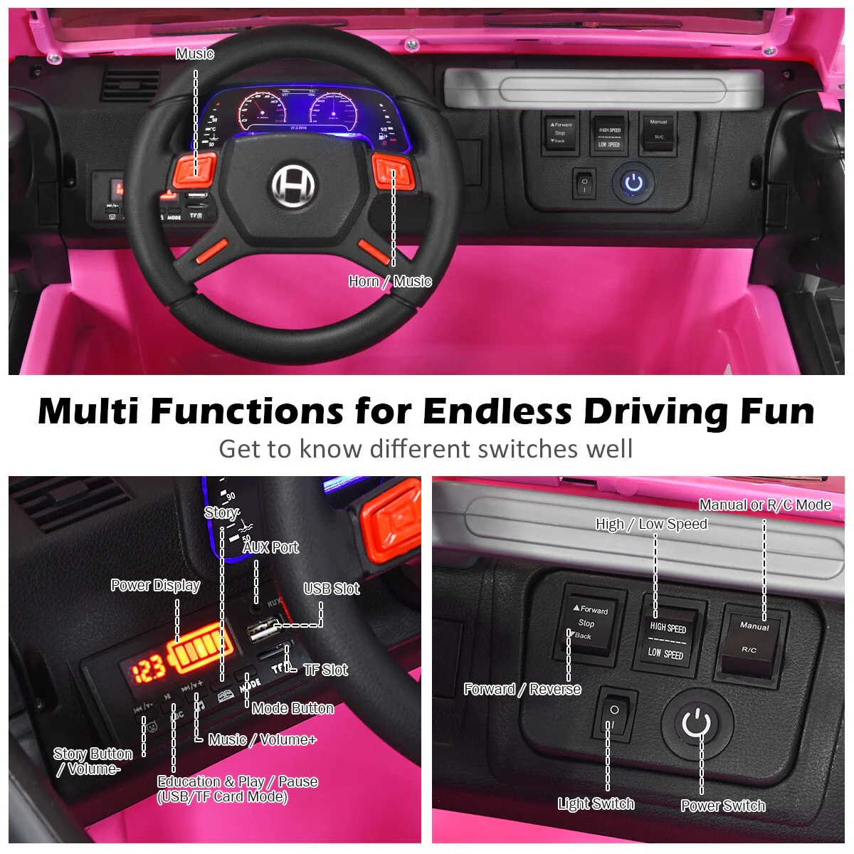 12V Electric Kids Ride-On RC Truck Car 2-Seater with Storage Pink - Image 8
