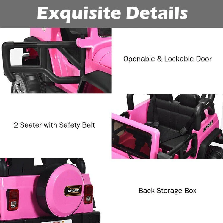 12V Kids Electric Ride-On 2-Seater RC Truck with Storage Pink - Image 12