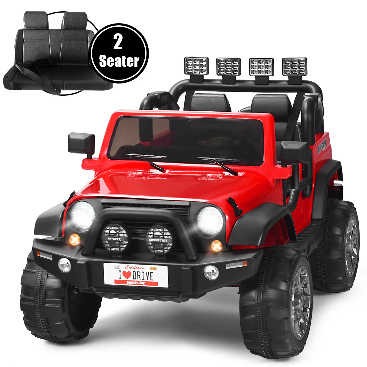 12V Electric 2-Seater Kids Ride-On RC Truck with Storage - Red - Image 13