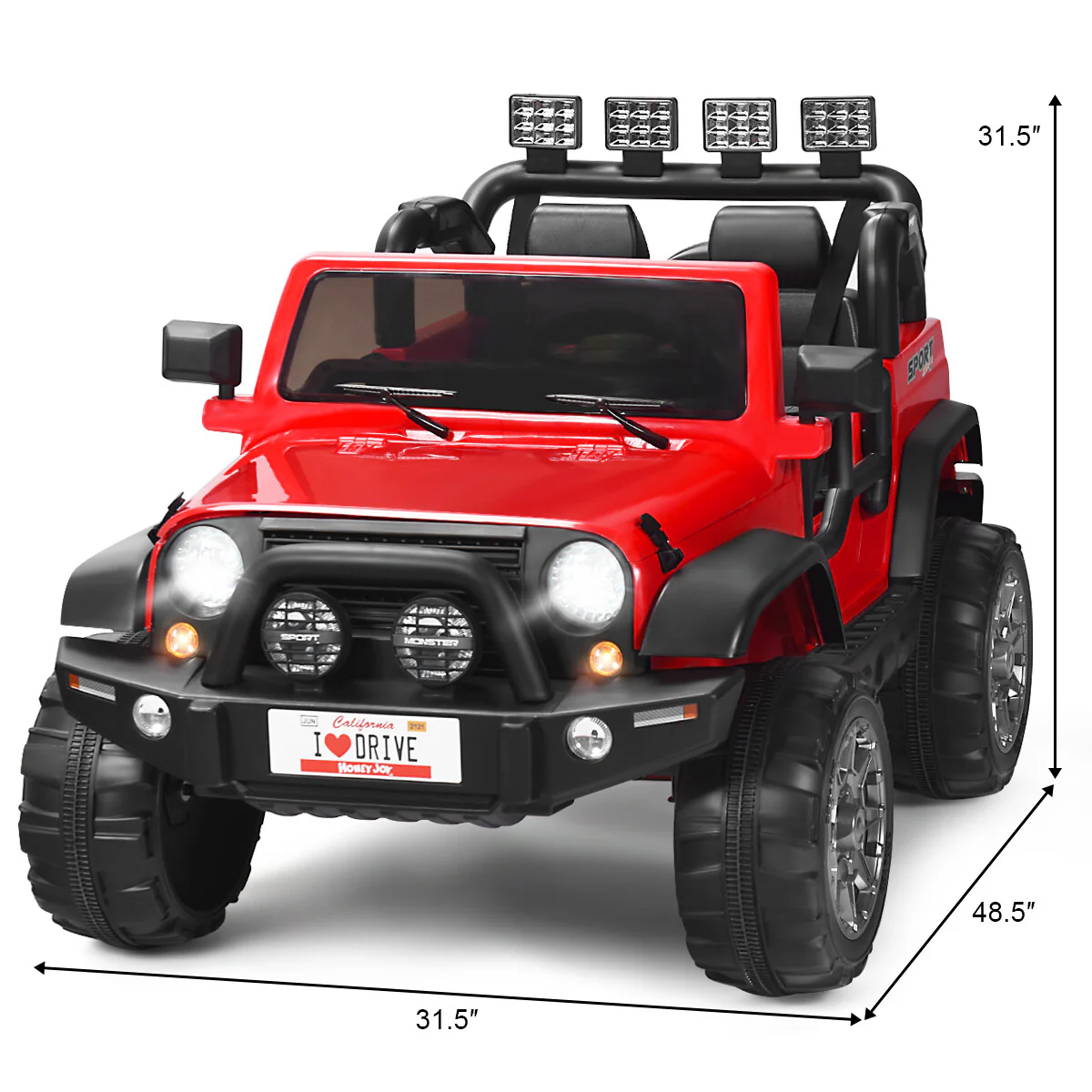 12V Electric 2-Seater Kids Ride-On RC Truck with Storage - Red - Image 2