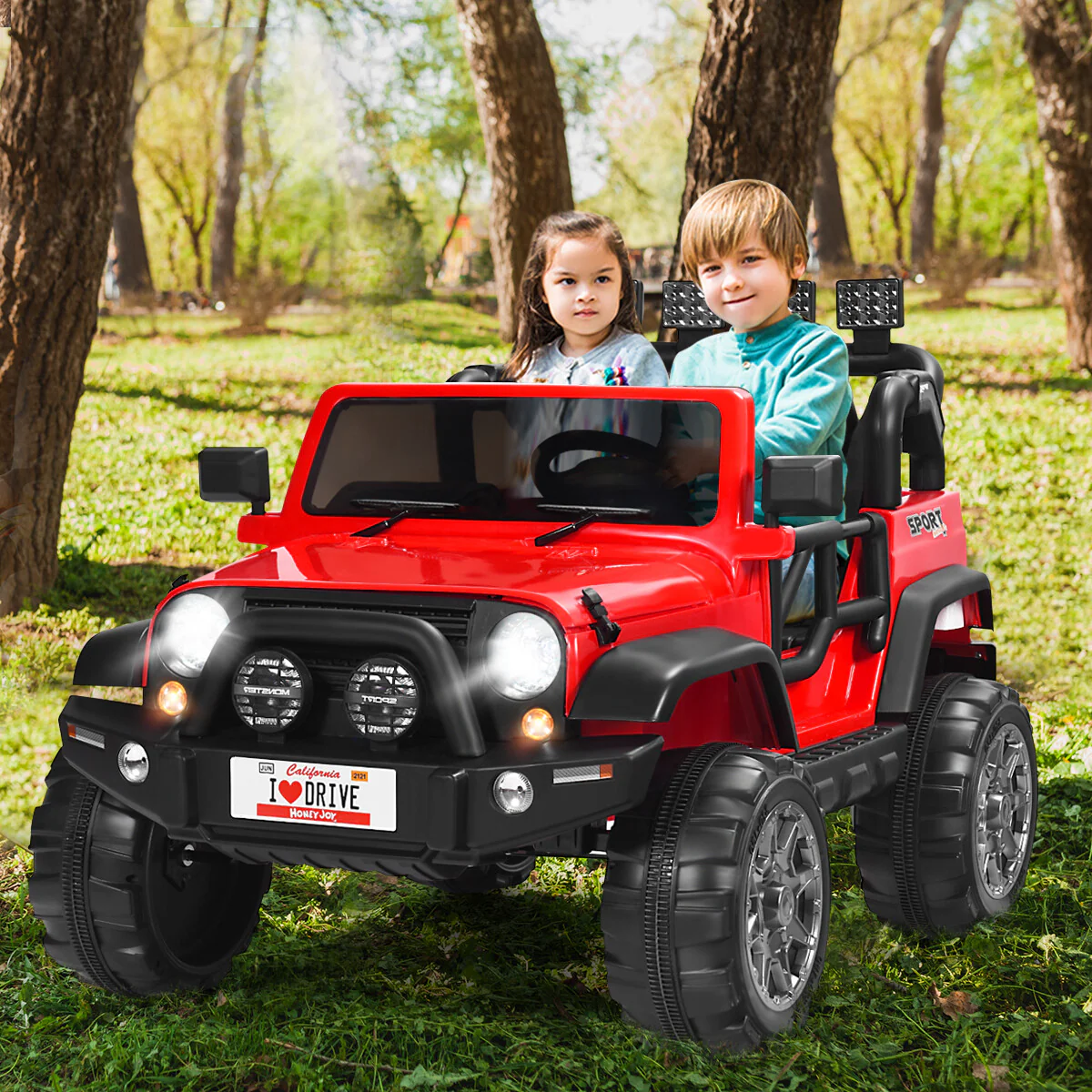 12V Electric 2-Seater Kids Ride-On RC Truck with Storage - Red - Image 4