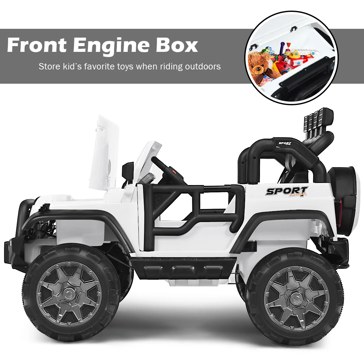 12V Electric 2-Seater Kids Ride-On RC Truck with Storage and Music - Image 7