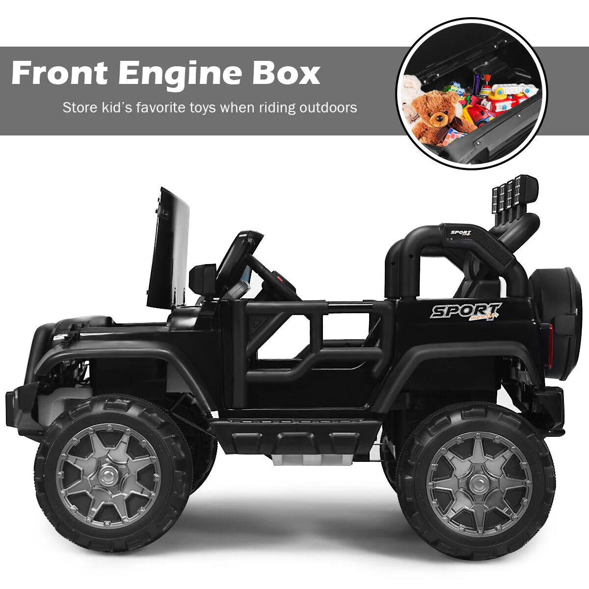 HoneyJoy 12V Kids Ride On Truck with Remote Control and Storage - Black - Image 7