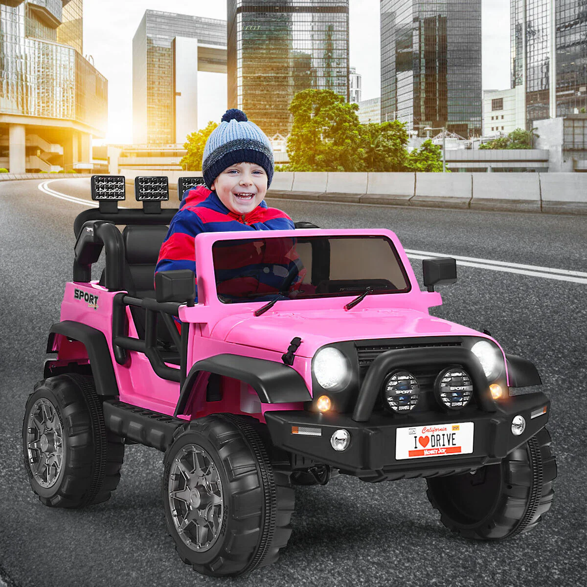 HoneyJoy 12V Kids Ride On Truck with Remote Control and Storage - Pink - Image 3