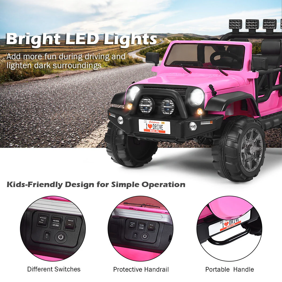 HoneyJoy 12V Kids Ride On Truck with Remote Control and Storage - Pink - Image 6