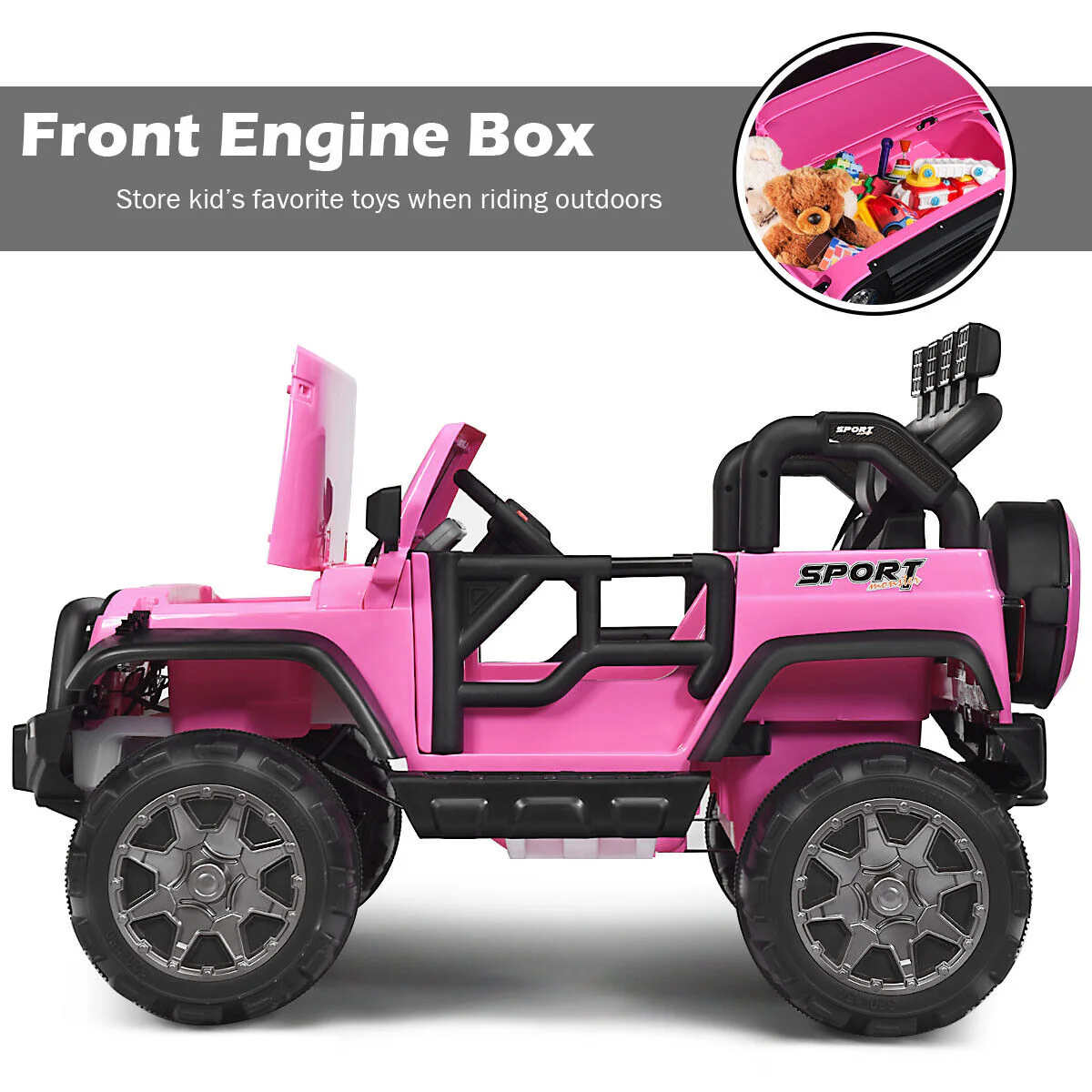 HoneyJoy 12V Kids Ride On Truck with Remote Control and Storage - Pink - Image 7