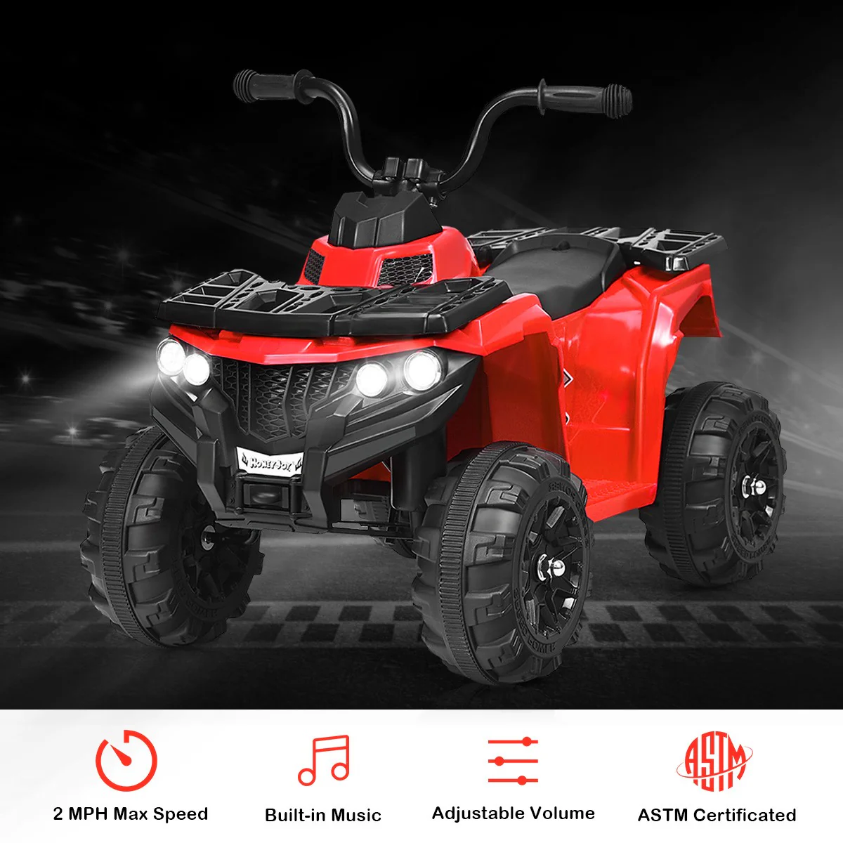 6V Battery-Powered Kids Ride-On ATV 4-Wheeler Quad with MP3 and LED Lights Red - Image 4