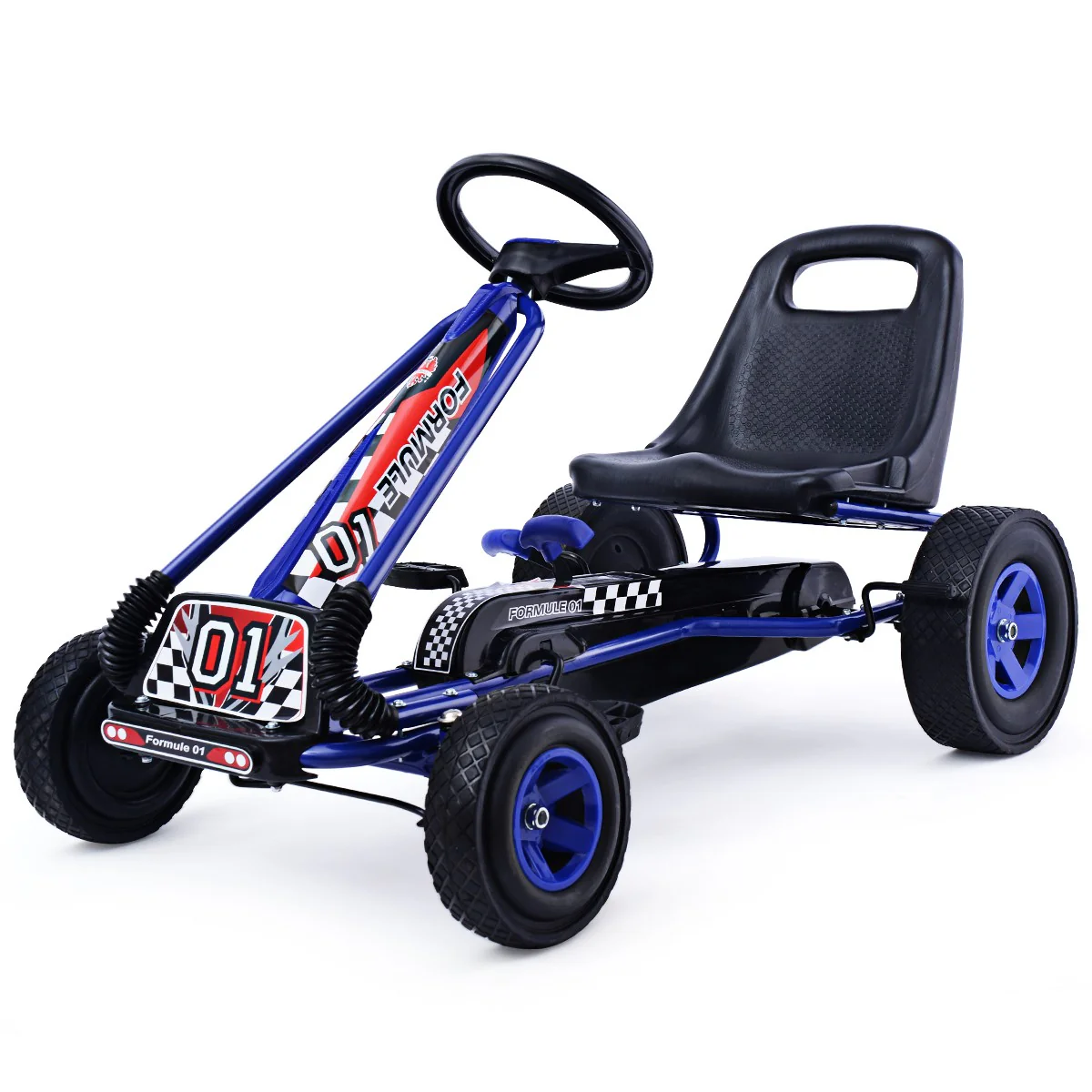 4-Wheel Pedal-Powered Kids Ride-On Toy with Adjustable Seat, Blue