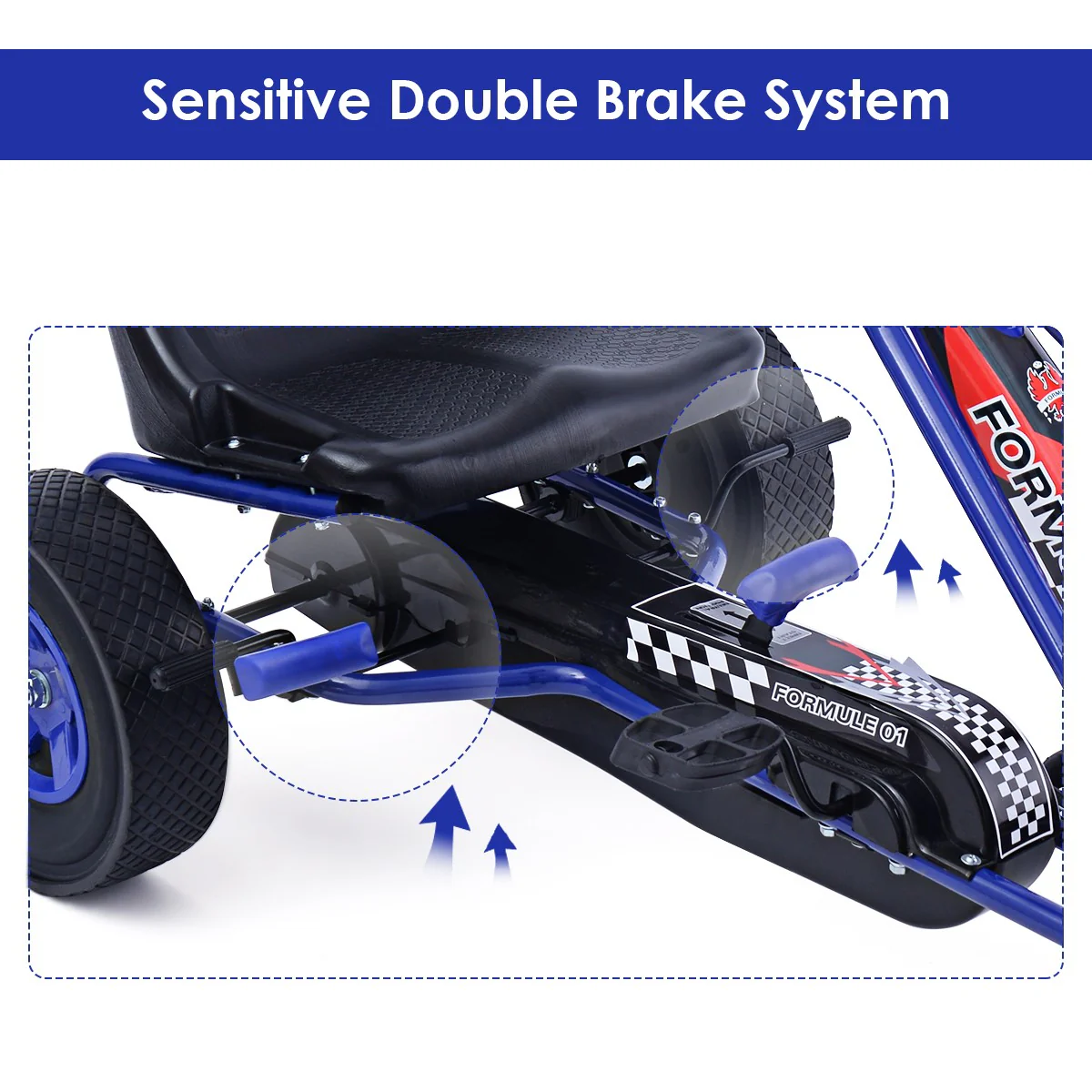 4-Wheel Pedal-Powered Kids Ride-On Toy with Adjustable Seat, Blue - Image 6