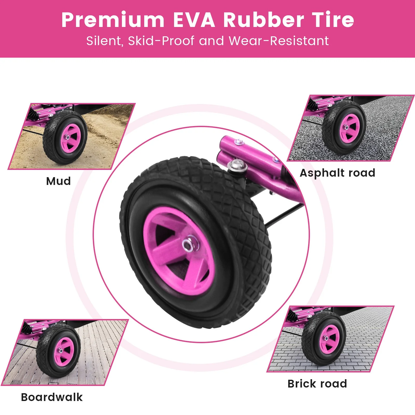 Kids Pedal-Powered 4-Wheel Ride-On Kart with Adjustable Seat Pink - Image 6