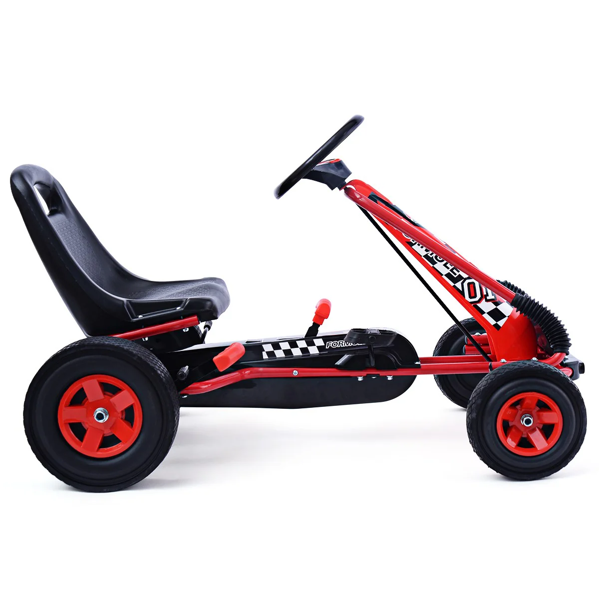 4-Wheel Pedal-Powered Kids Ride-On Kart with Adjustable Seat - Red - Image 10