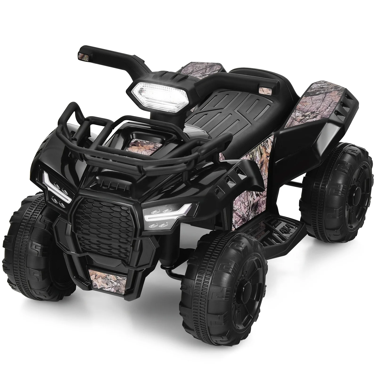 6V Kids Electric Ride-On ATV Quad with LED Lights and MP3 Player for Toddlers - Black