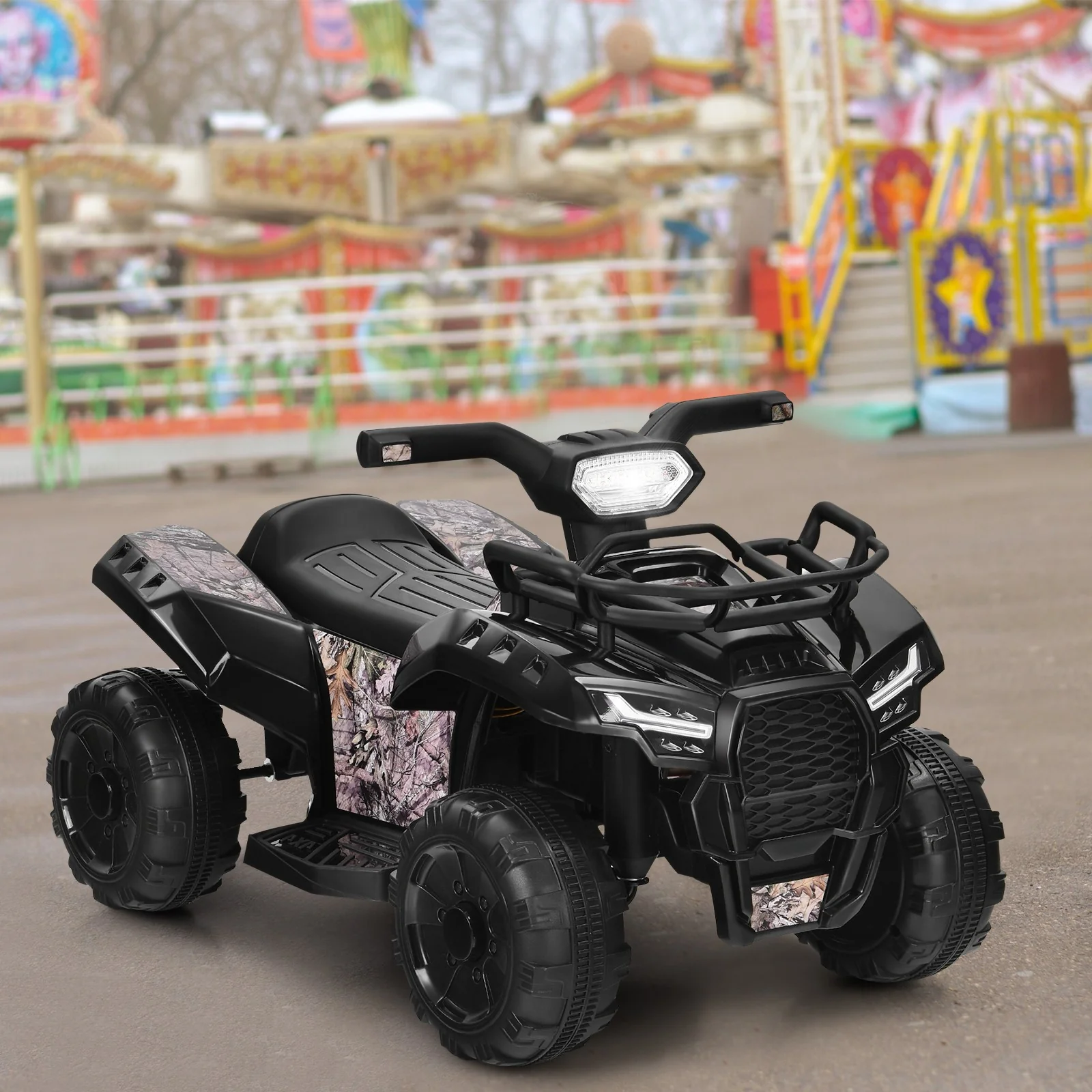 6V Kids Electric Ride-On ATV Quad with LED Lights and MP3 Player for Toddlers - Black - Image 3