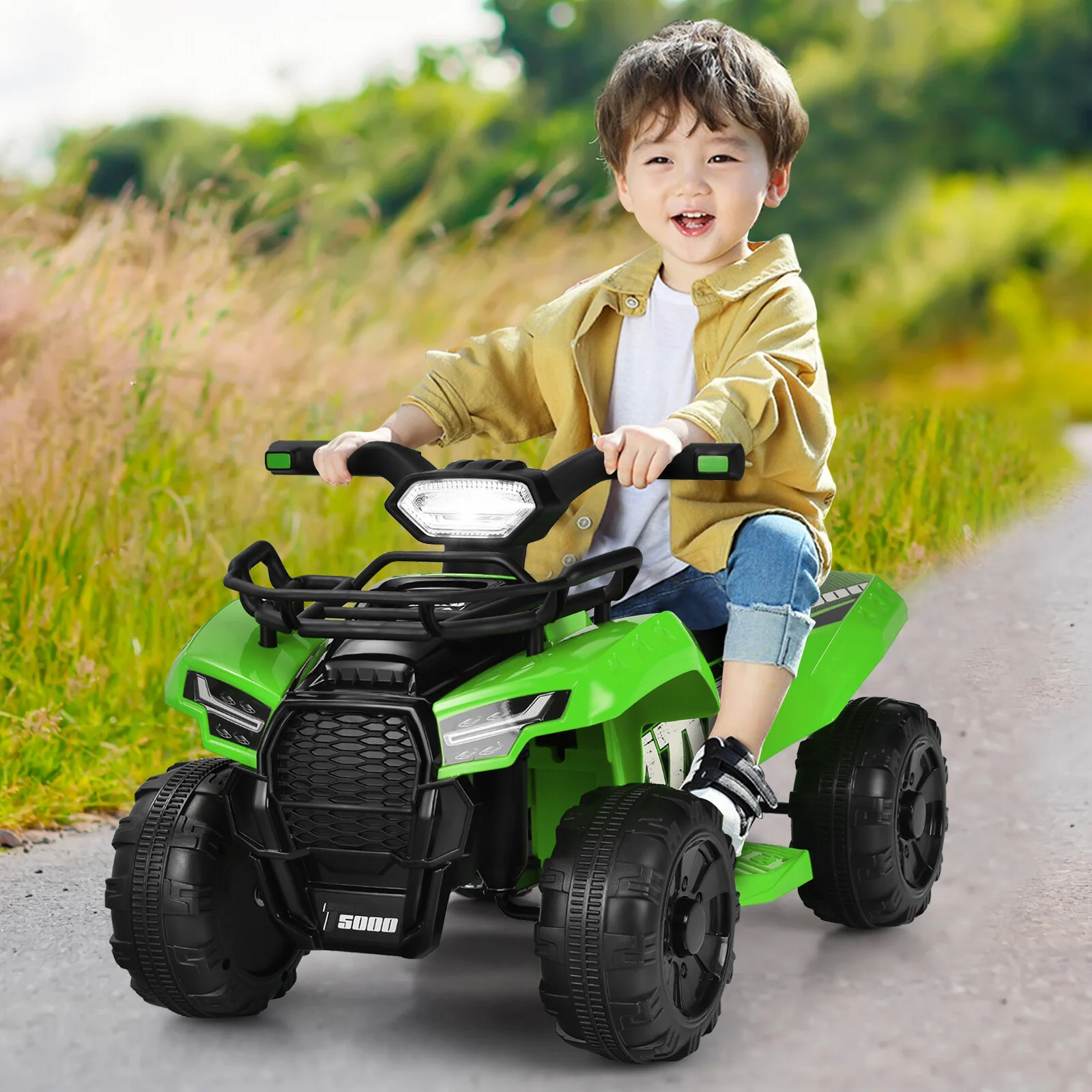Kids 6V Electric Ride-On ATV Quad with LED Lights and MP3 Player, Green - Image 4