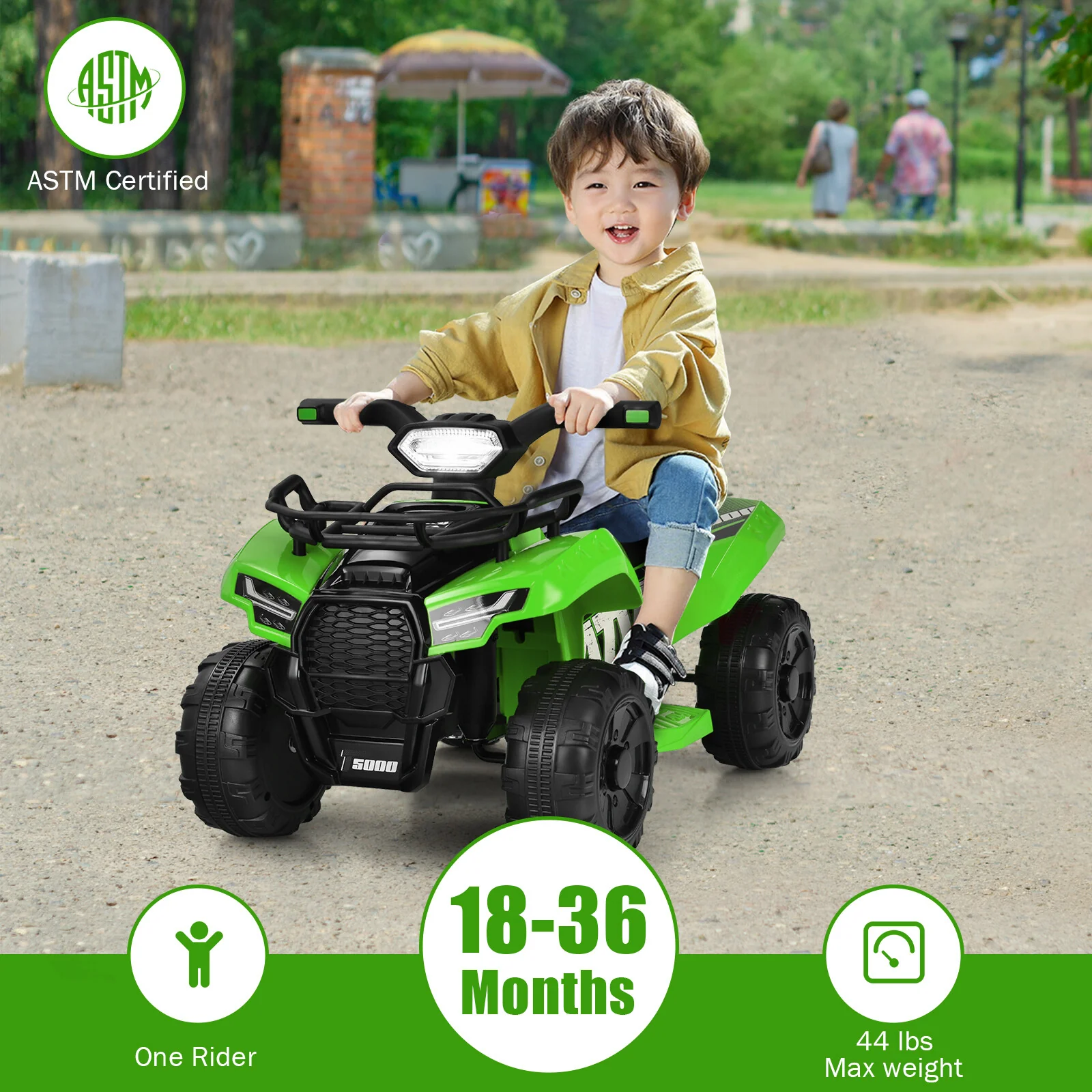 Kids 6V Electric Ride-On ATV Quad with LED Lights and MP3 Player, Green - Image 7