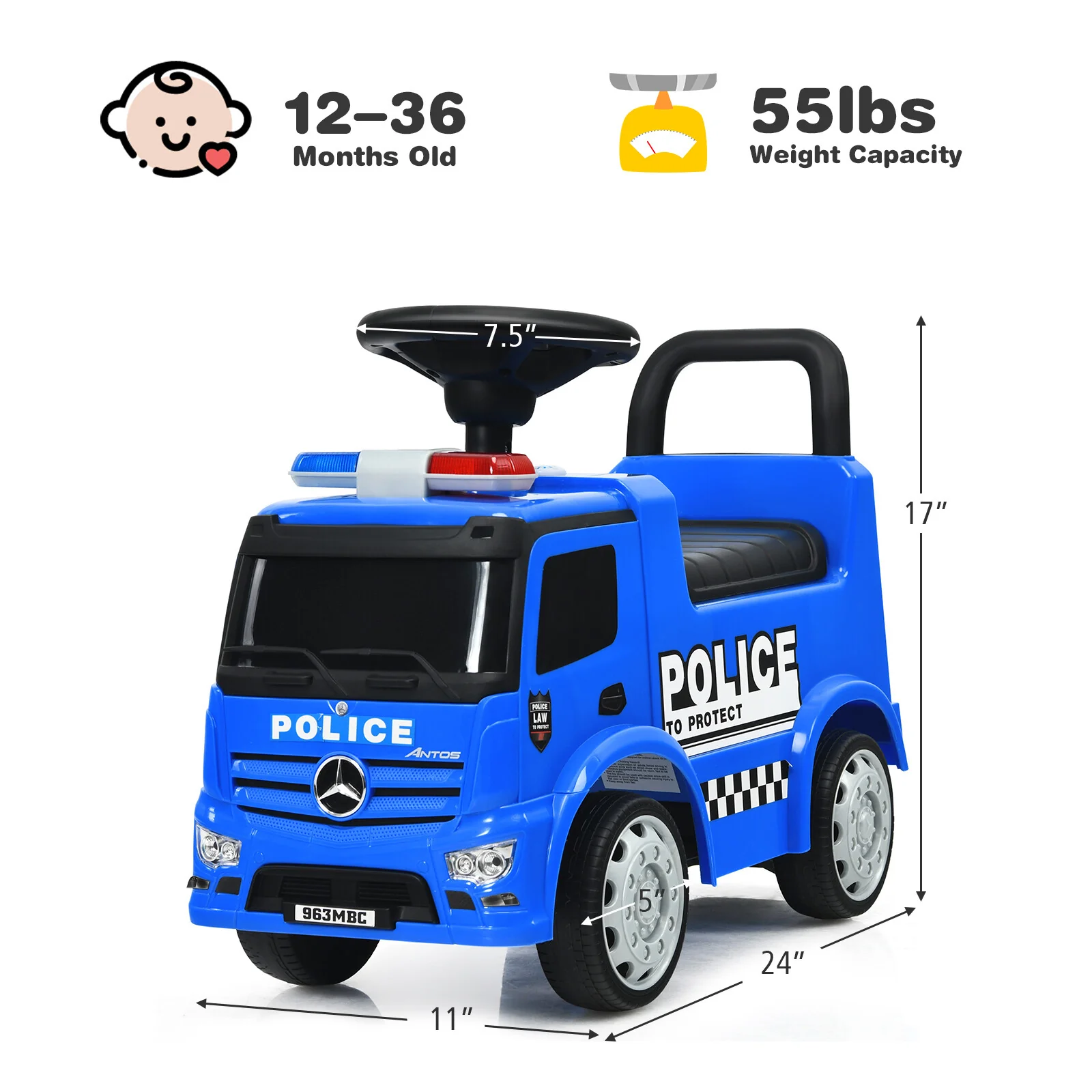 Kids Licensed Mercedes Benz Police Push and Ride Racer Car Toy - Image 2