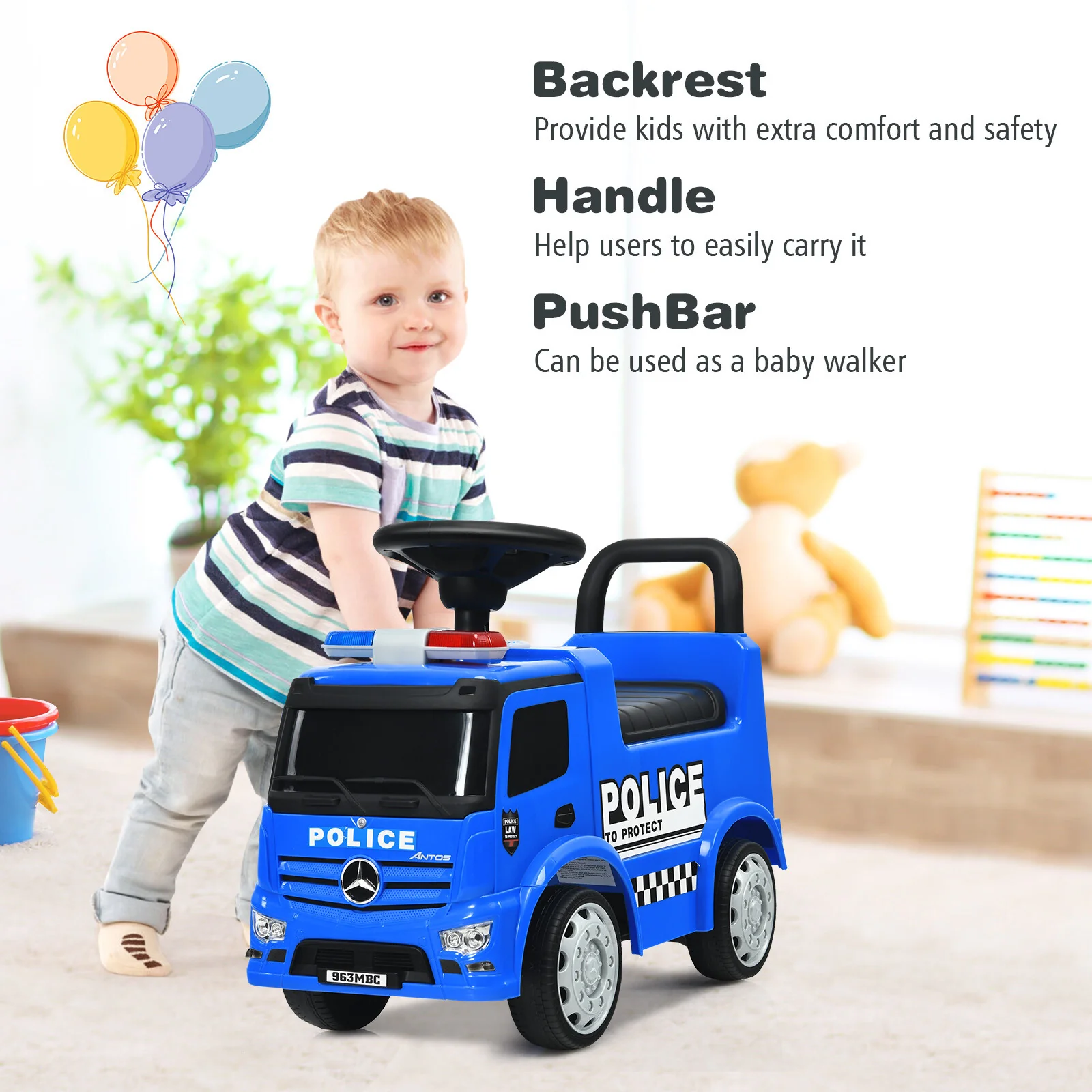 Kids Licensed Mercedes Benz Police Push and Ride Racer Car Toy - Image 6